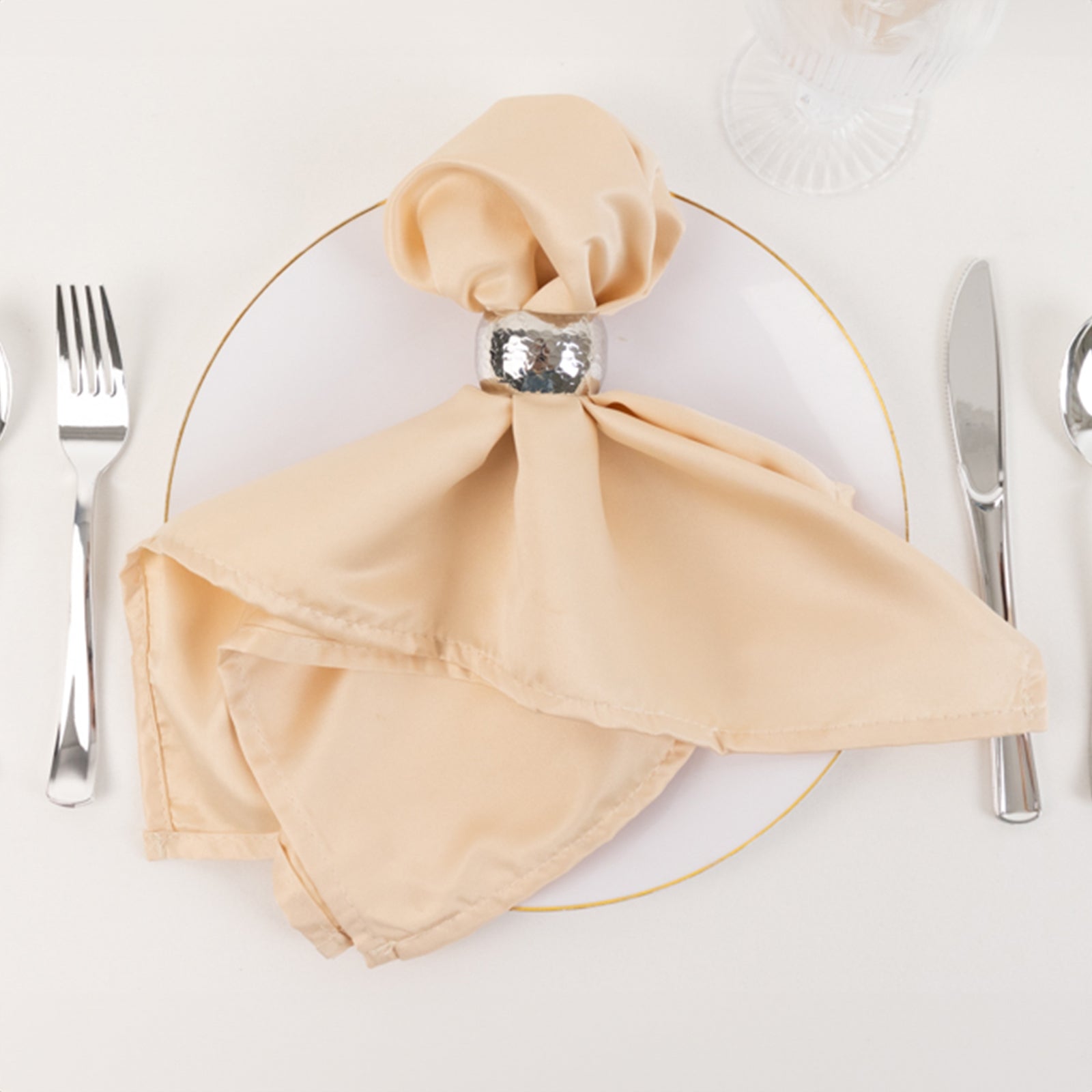 5 Pack Lamour Satin 20x20 Napkins Beige - Soft Matte Finish Dinner Napkins