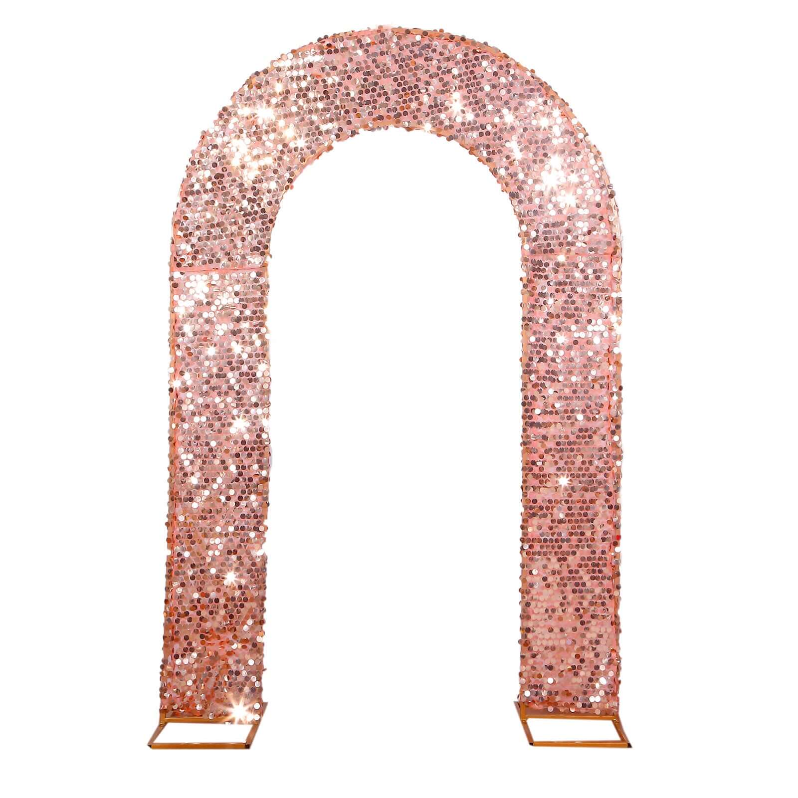 8ft Rose Gold Double Sided Big Payette Sequin Open Arch Wedding Arch Cover, U-Shaped Fitted Wedding Backdrop Slipcover