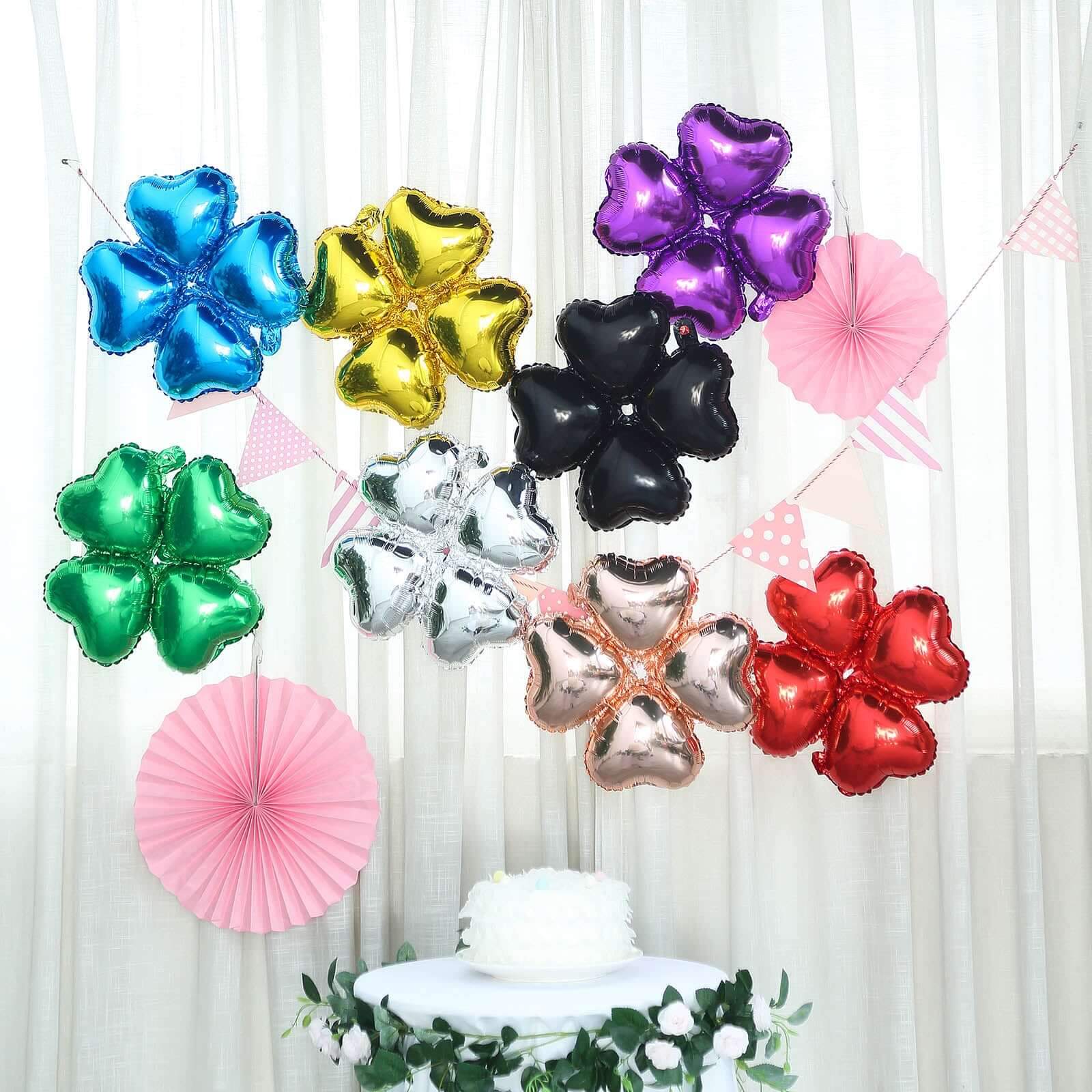 10 Pack 15 Shiny Gold Four Leaf Clover Shaped Mylar Foil Balloons