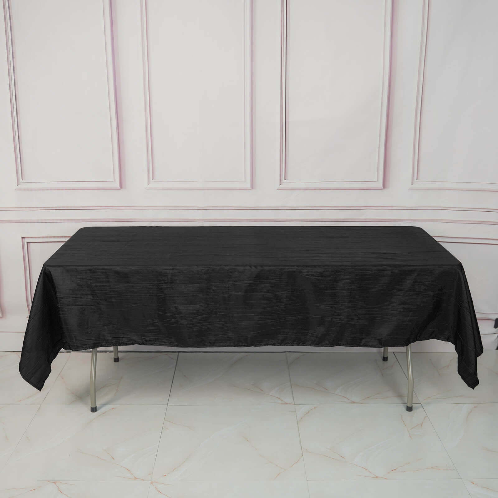 Taffeta 60x102 Rectangle Tablecloth Black - Accordion Crinkle Table Cover