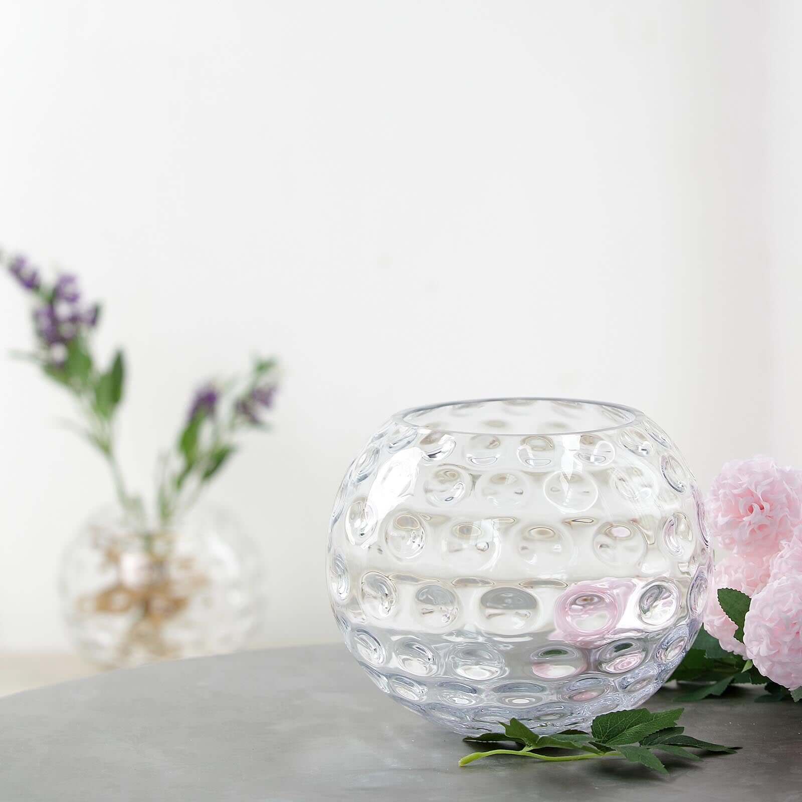 2-Pack Glass Bubble Vases Sphere Hobnail Design Clear Round - Decorative Votive Tealight Wedding Centerpieces 8