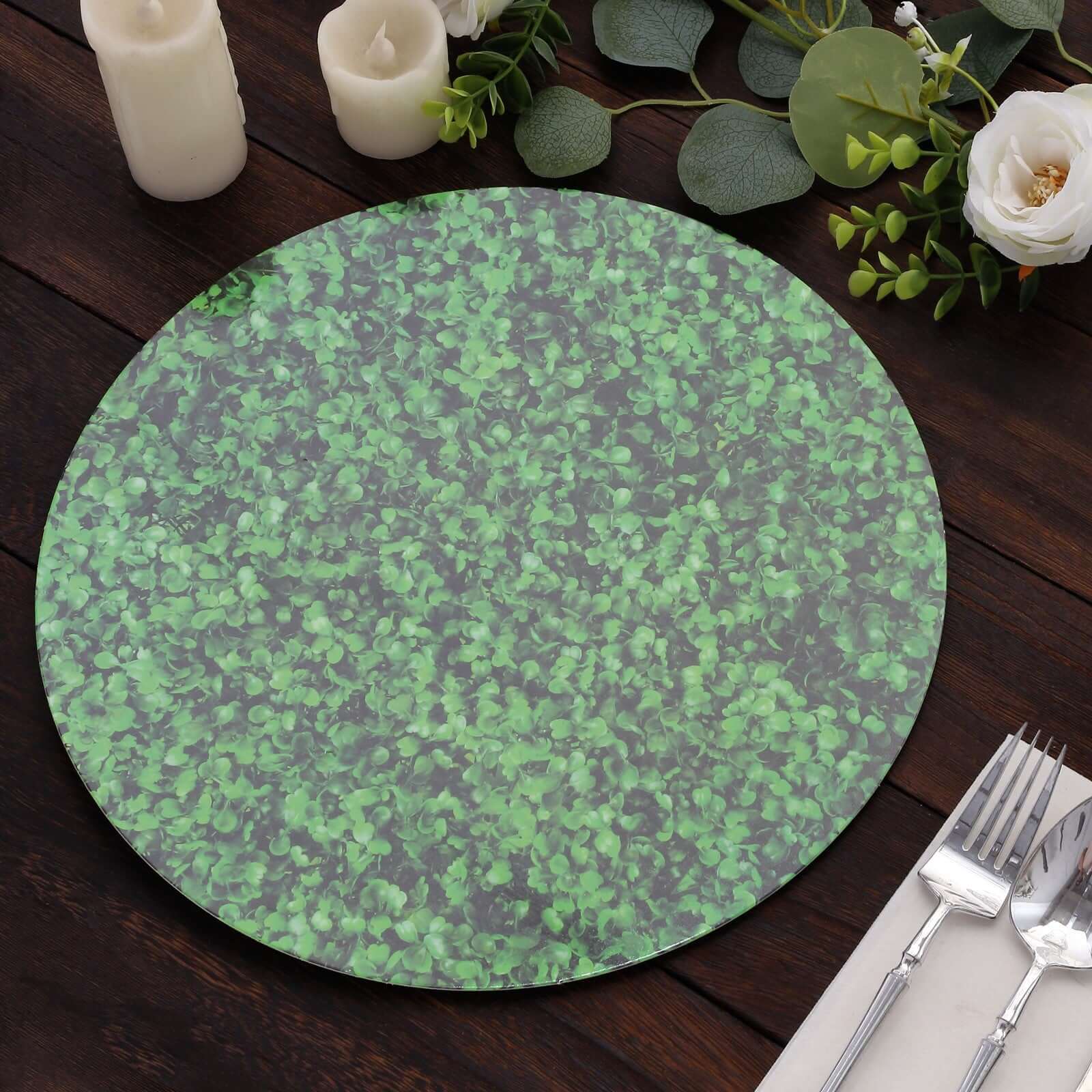 6-Pack Disposable Table Placemats in Green Boxwood Leaf Print - 700GSM Cardboard Placemats for Forest & Garden Theme Party Decor 13