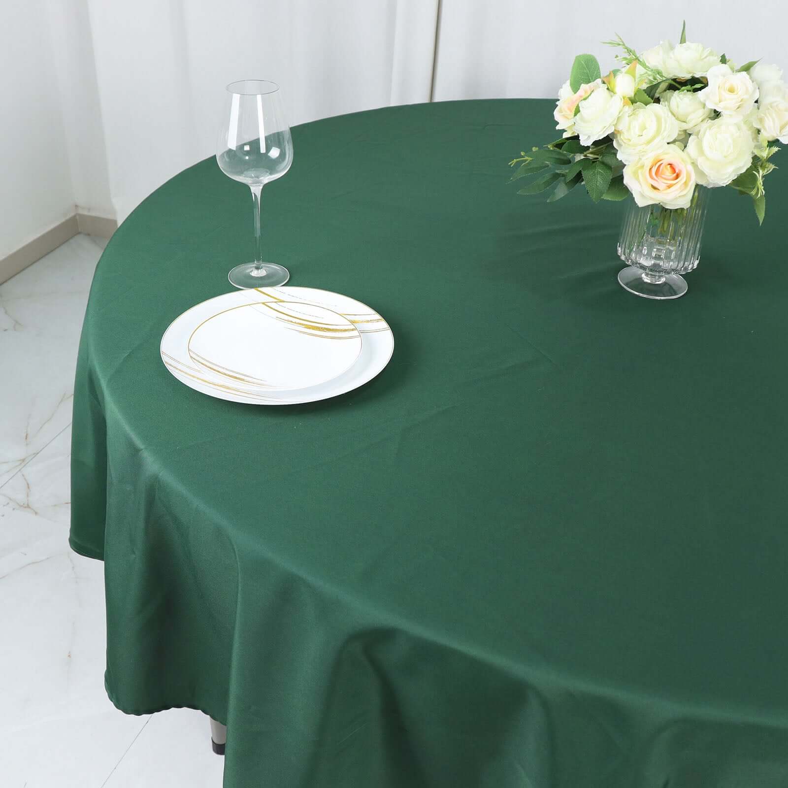 Polyester 90 Round Tablecloth Hunter Emerald Green - Stain & Wrinkle-Resistant Table Cover