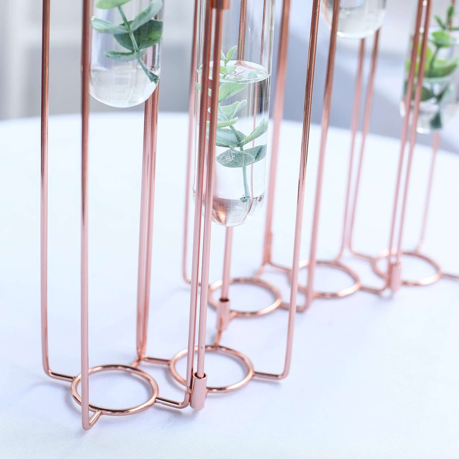 Set of 5 Wedding Centerpieces Rose Gold Frame Conjoined Geometric Design - Test Tube Hydroponic Vases 15