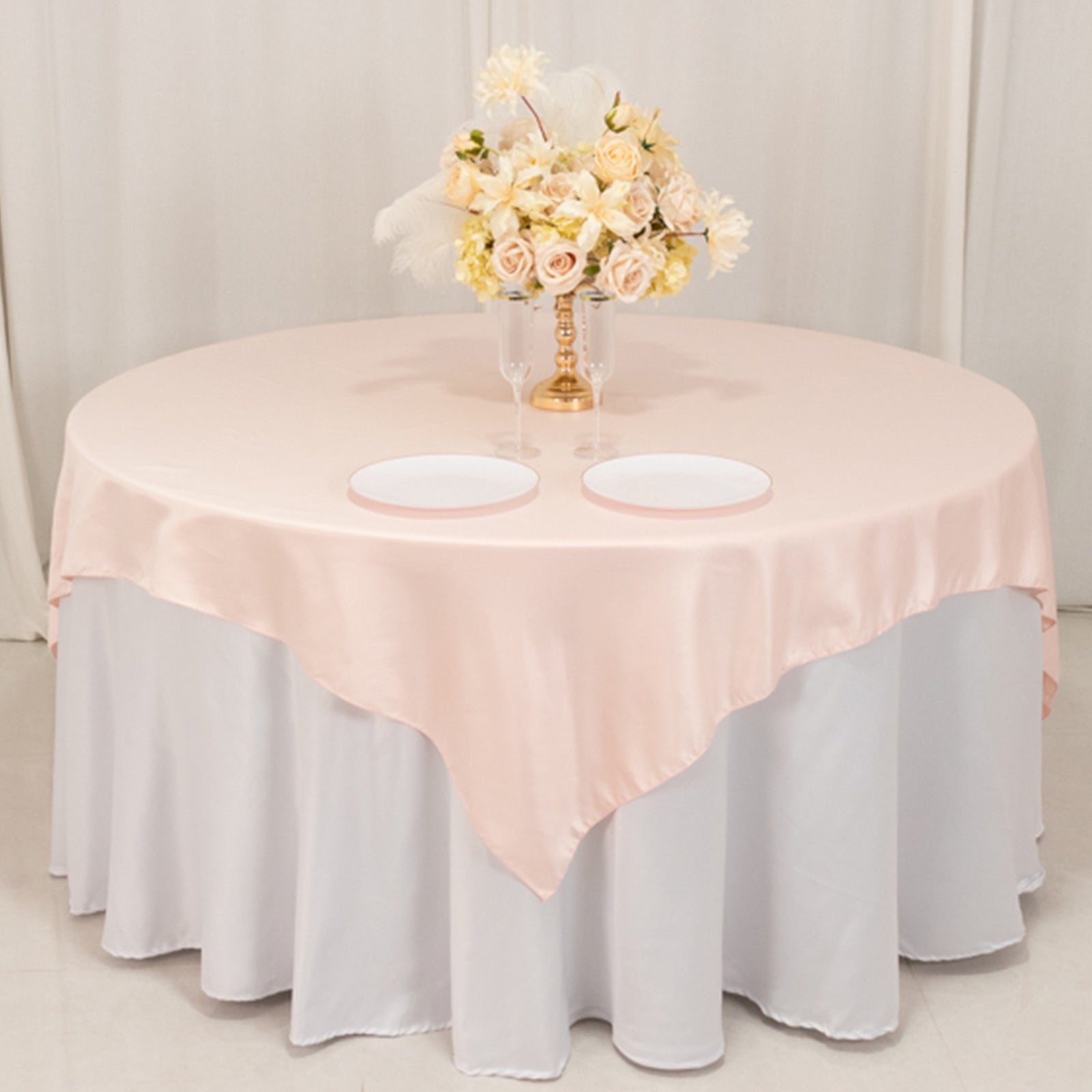 Lamour Satin 72x72 Table Overlay Square Tablecloth Blush - Smooth Finish Table Topper