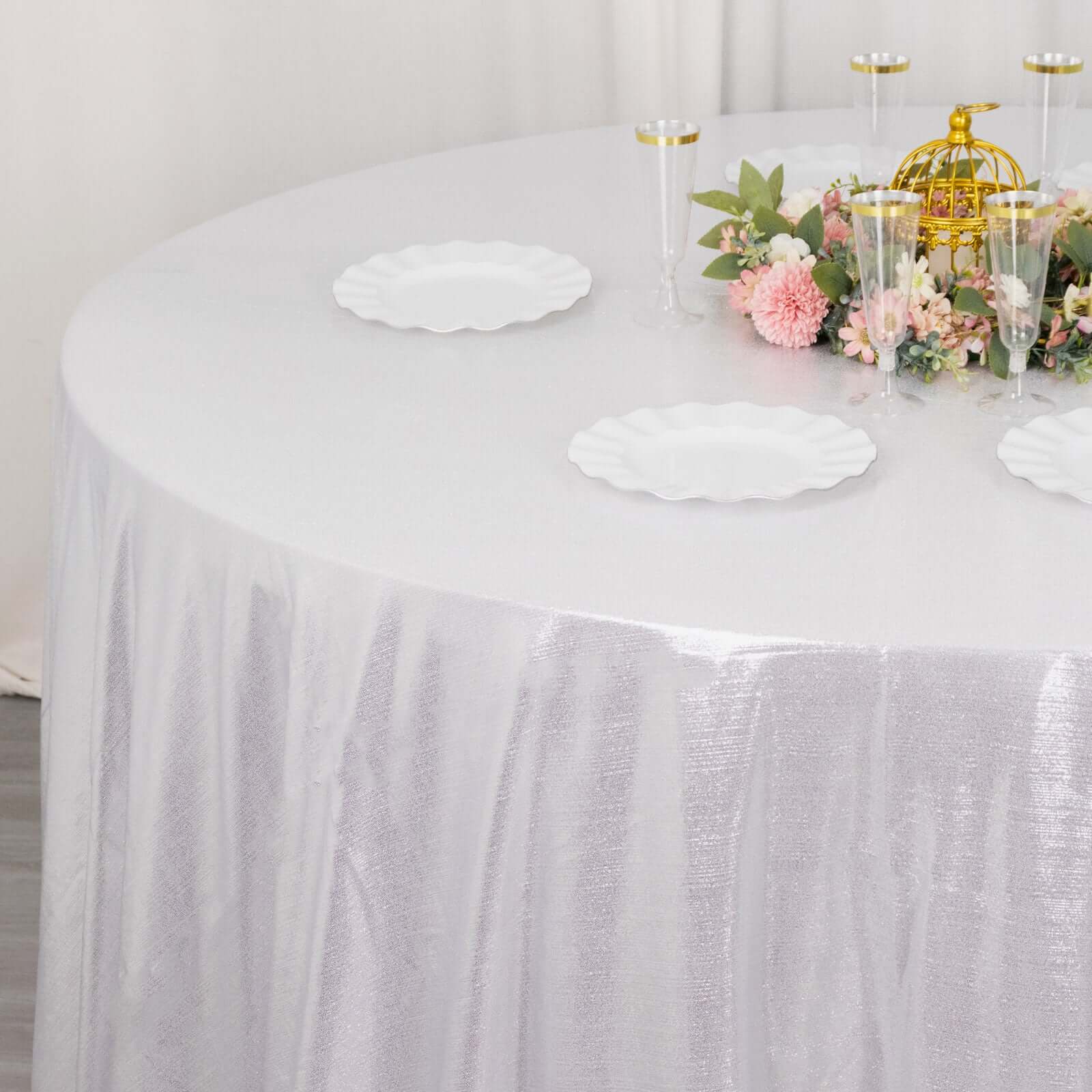 Sequin Dots Polyester Round 120 Tablecloth Silver - Wrinkle Free & Sparkling Table Cover