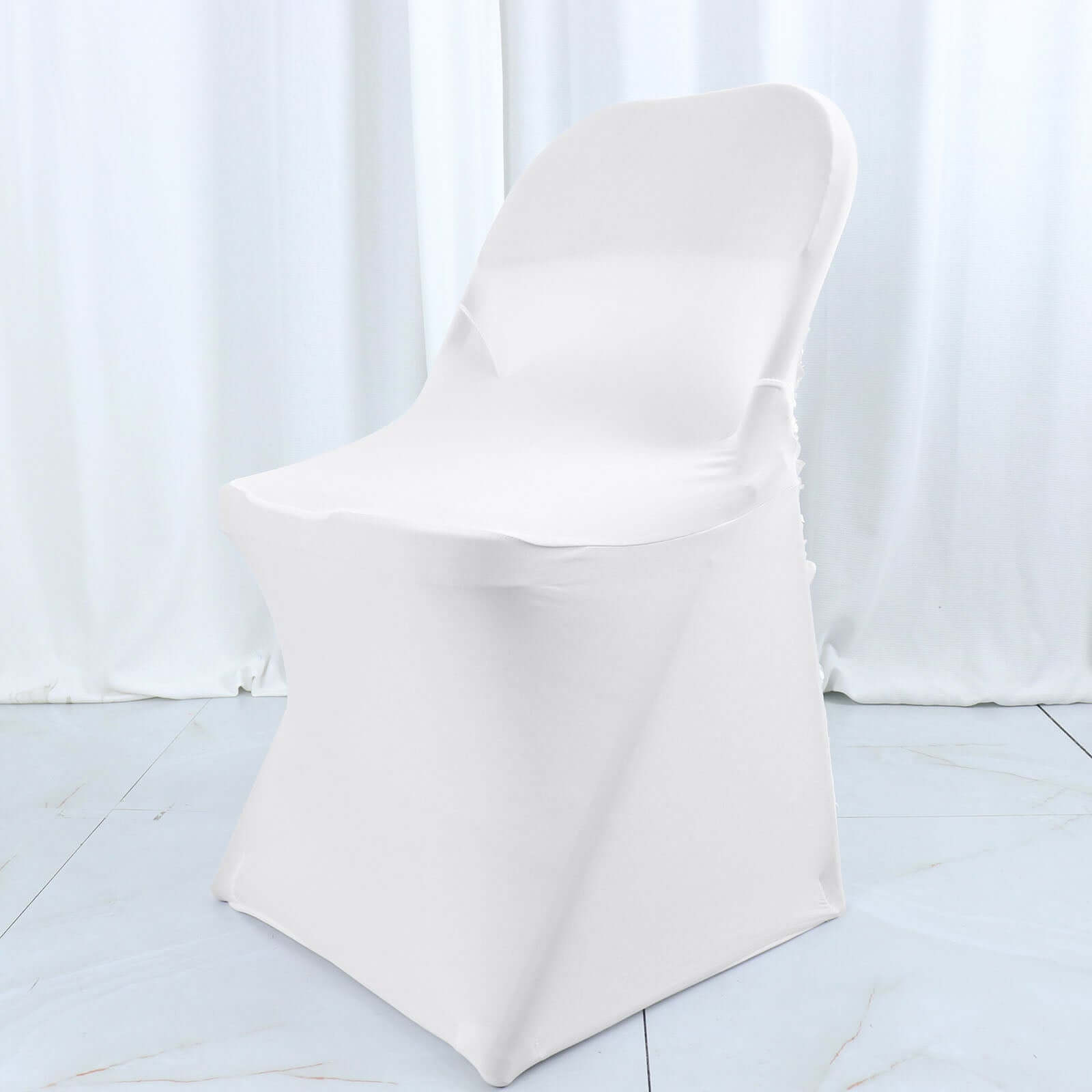 Spandex Chair Cover White for Folding Chairs - Durable Stretch Fitted Slipcover with Satin Rosette Design for Classy Events