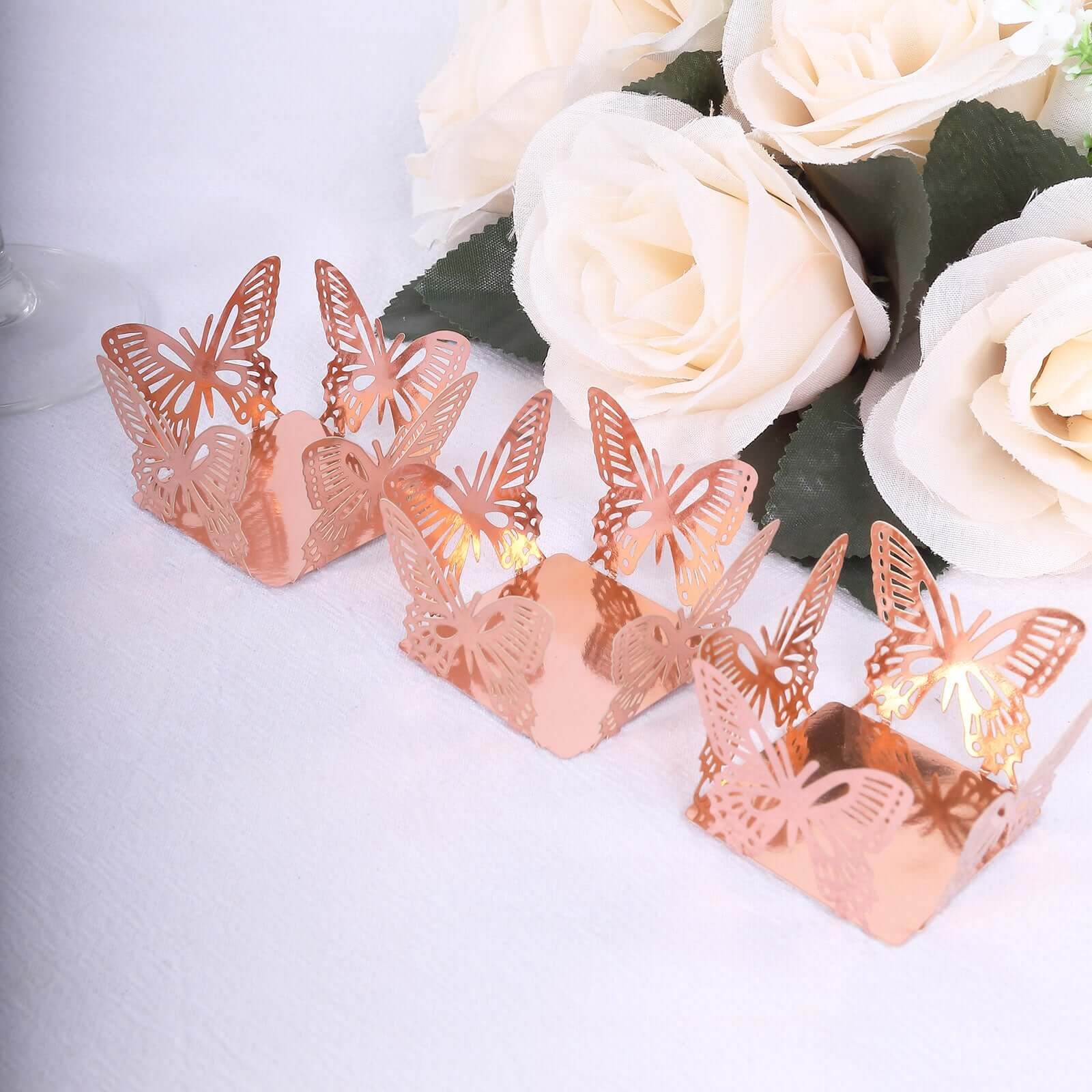 50-Pack Mini Paper Truffle Cup Liners Butterfly Square Design Metallic Rose Gold - 225GSM Cupcake Tray Wrappers 4