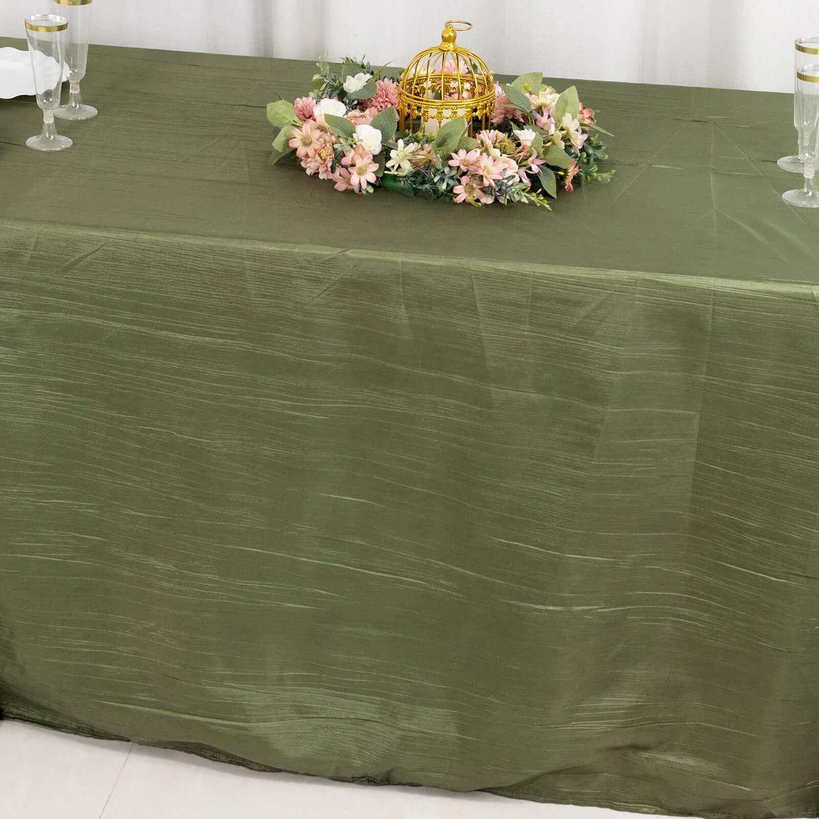 Taffeta 90x132 Rectangle Tablecloth Dusty Sage Green - Seamless Accordion Crinkle Table Cover