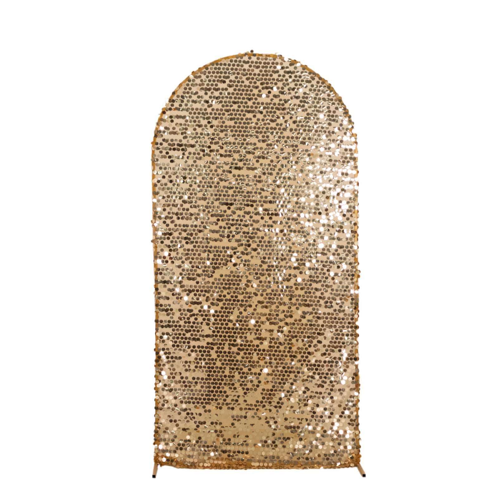 7ft Sparkly Gold Big Payette Sequin Fitted Wedding Arch Cover for Round Top Chiara Backdrop Stand