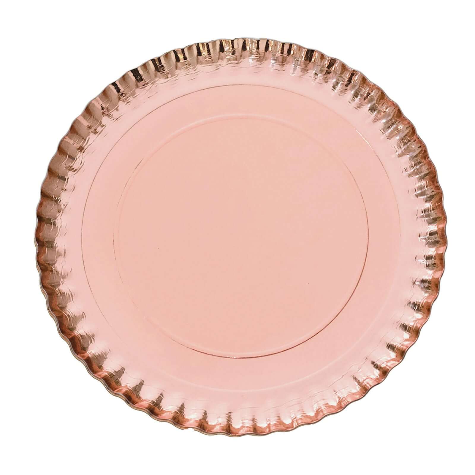 10-Pack Paper 13 Round Charger Plates in Rose Gold with Scalloped Rims - Heavy Duty Disposable 1100GSM Serving Trays