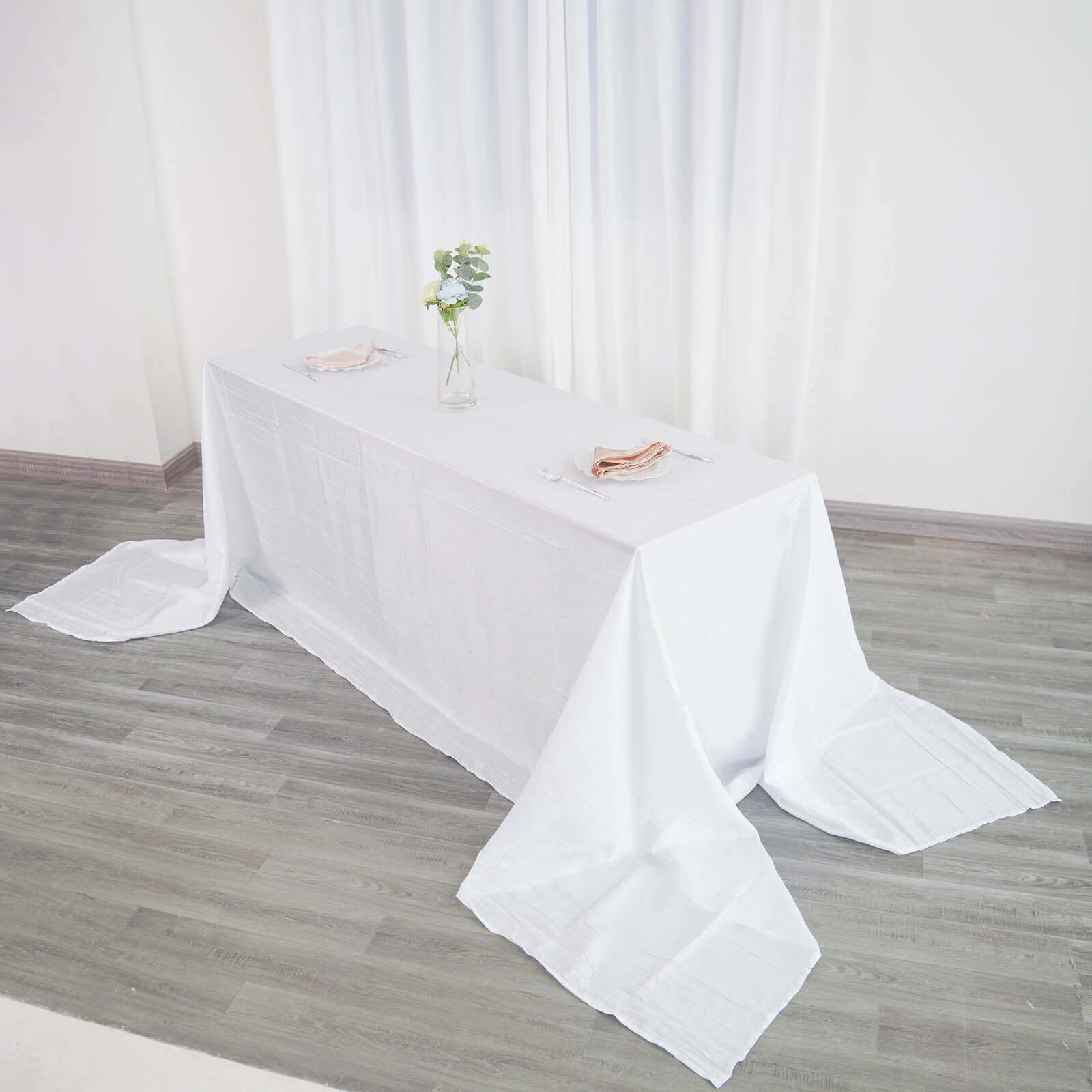 Taffeta 90x156 Rectangle Tablecloth White - Seamless Accordion Crinkle Design for Stylish Celebrations