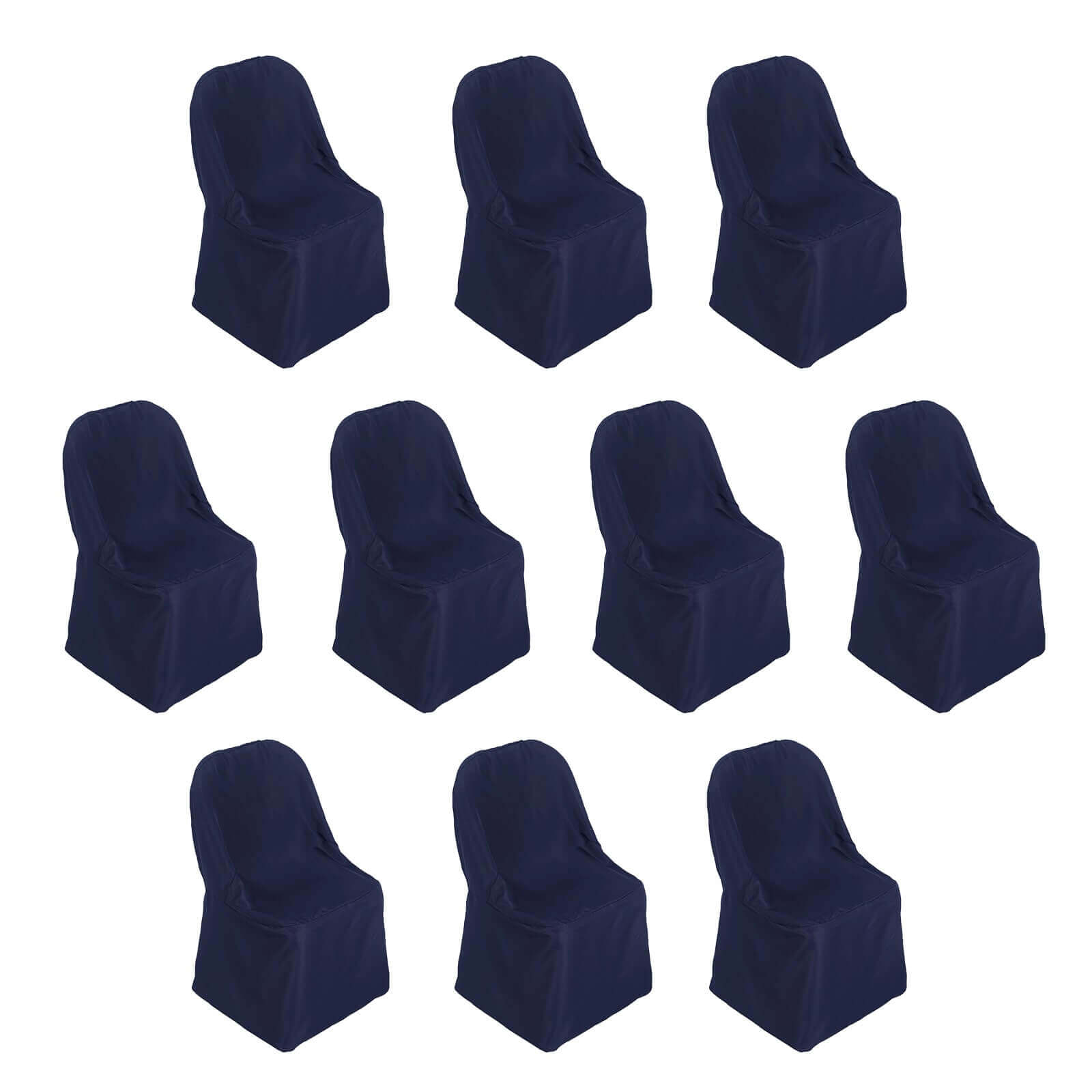 10 Pack Polyester Chair Covers for Folding Chairs Navy Blue - Wrinkle-Free Stain-Resistant Slip-On Slipcovers