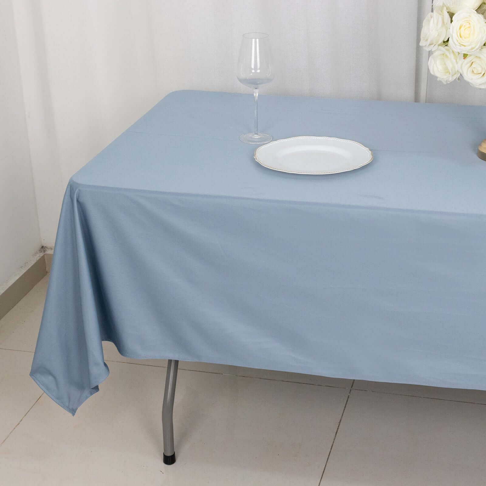 Premium Scuba Rectangular 60x102 Tablecloth Dusty Blue - Wrinkle Free & Stain Resistant Table Cover