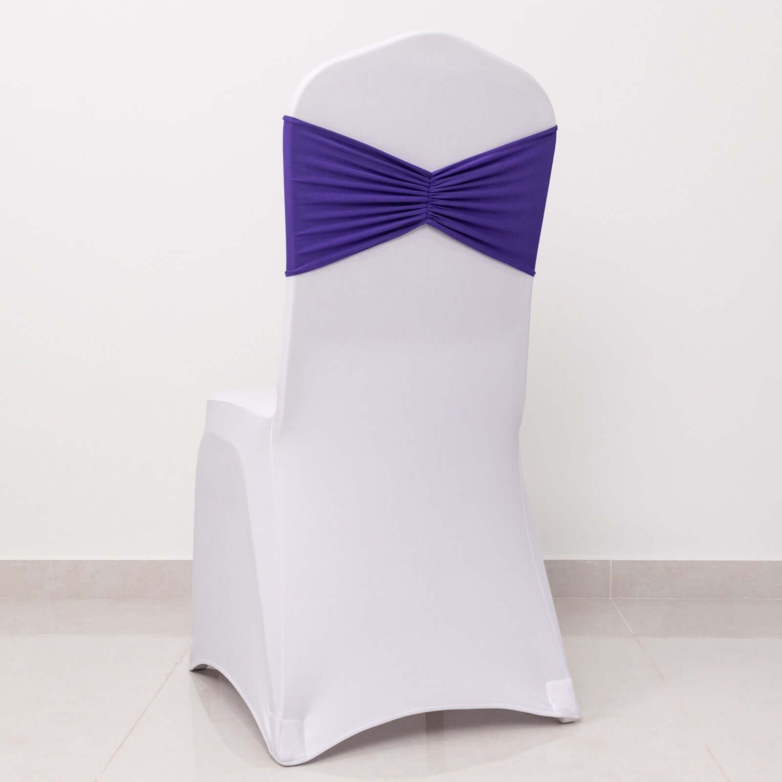 5 Pack Spandex Chair Sashes Purple Ruffled Style - Wide Easy to Use Stretch Chair Bands 8x13