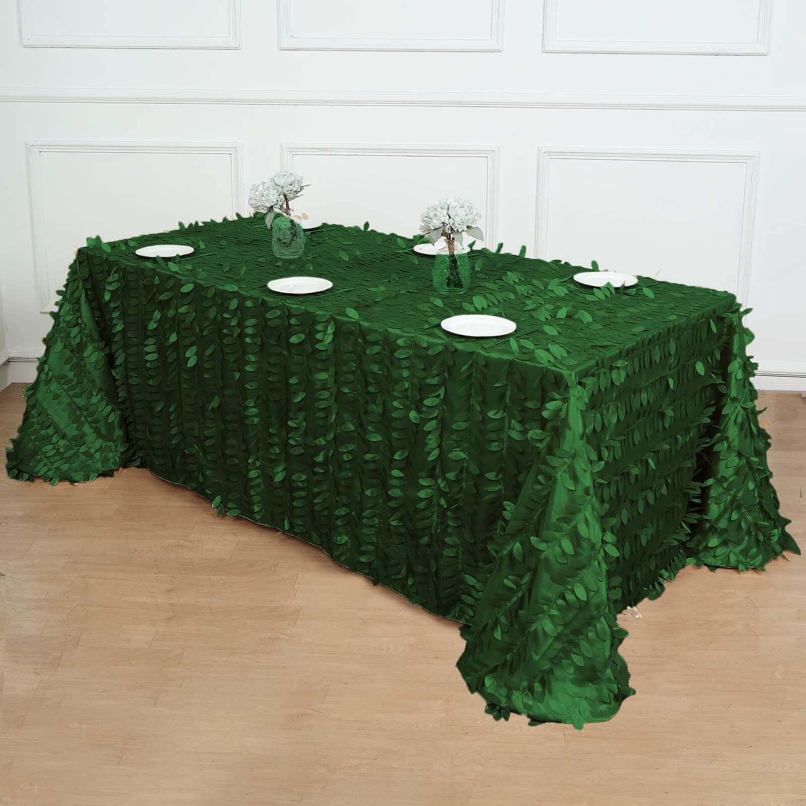 Taffeta 90x156 Rectangle Tablecloth Green | 3D Leaf Petal Design Seamless Table Cover