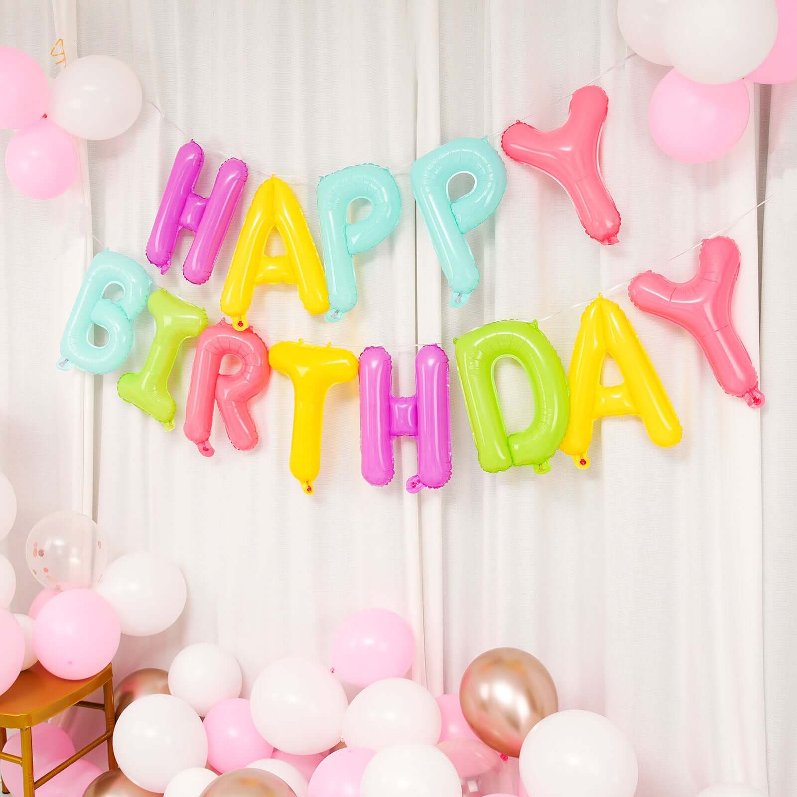 13 Ready-To-Use Colorful Happy Birthday Mylar Foil Balloon Banner