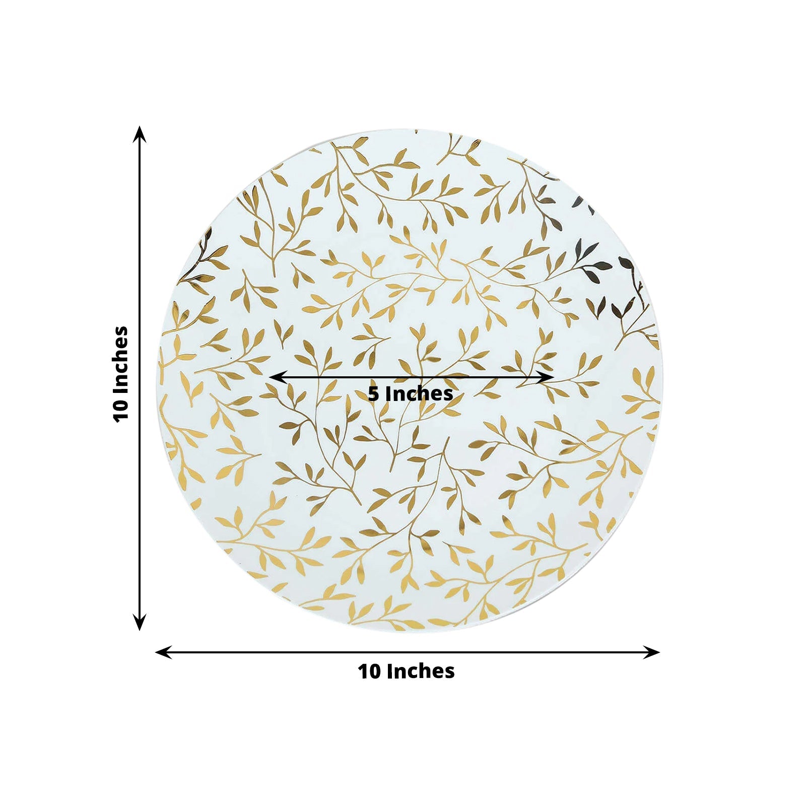 10-Pack Plastic 10 Round Dinner Plates in White with Gold Leaf Design - Heavy Duty Disposable Party Plates for Stylish Events & Memorable Gatherings