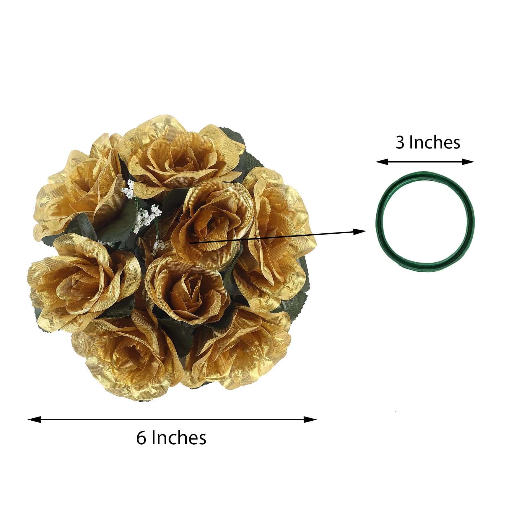 4 Pack 3 Gold Artificial Silk Rose Flower Candle Ring Wreaths