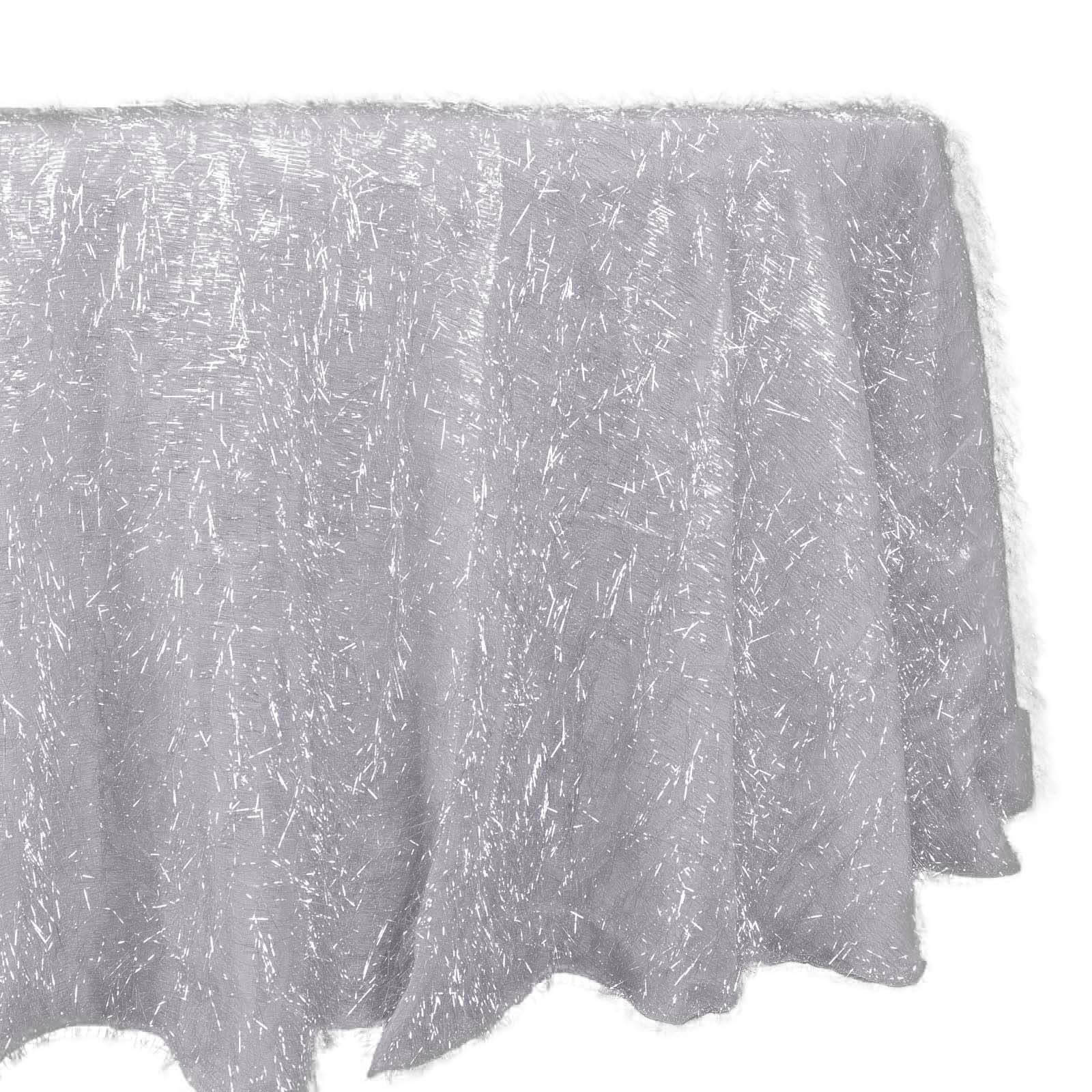 Polyester 120 Round Silver Tablecloth Metallic Fringe Shag Tinsel Table Cover