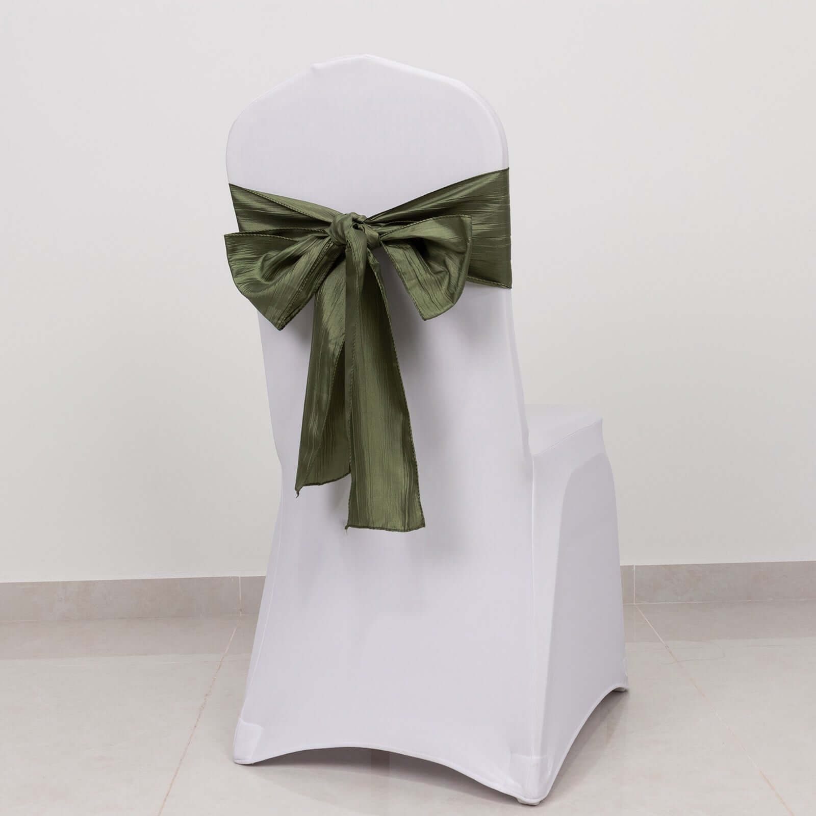 5 Pack Taffeta 6x106 Chair Sashes Dusty Sage Green Accordion Crinkle Texture - Stylish Decor for Weddings & Gatherings