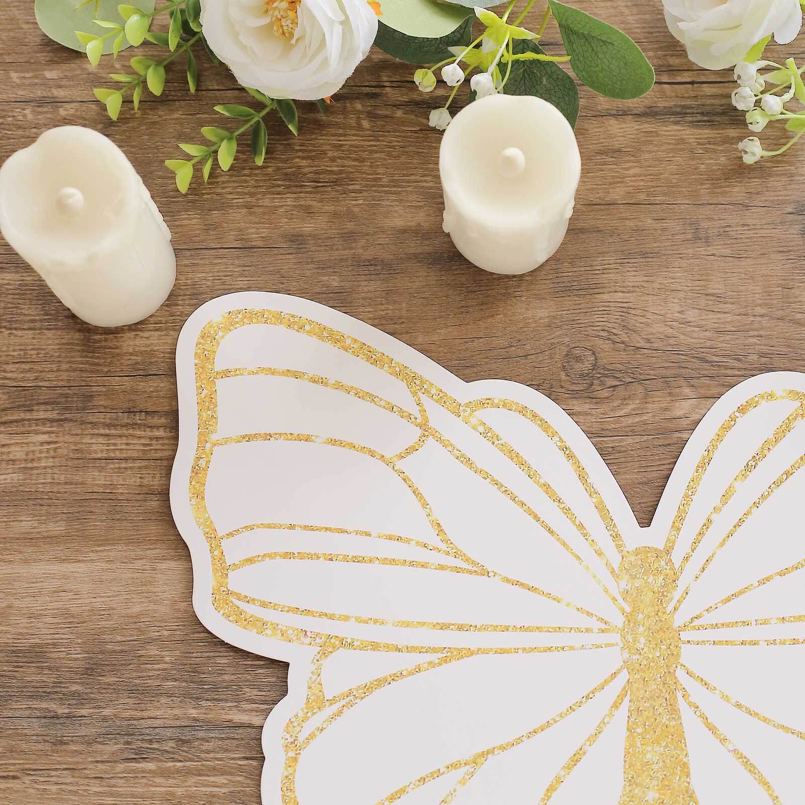 10-Pack Disposable Table Placemats with White Butterfly Design & Gold Glitters - 400GSM Cardboard Placemats for Kids' Parties, Baby Showers & Celebrations 14