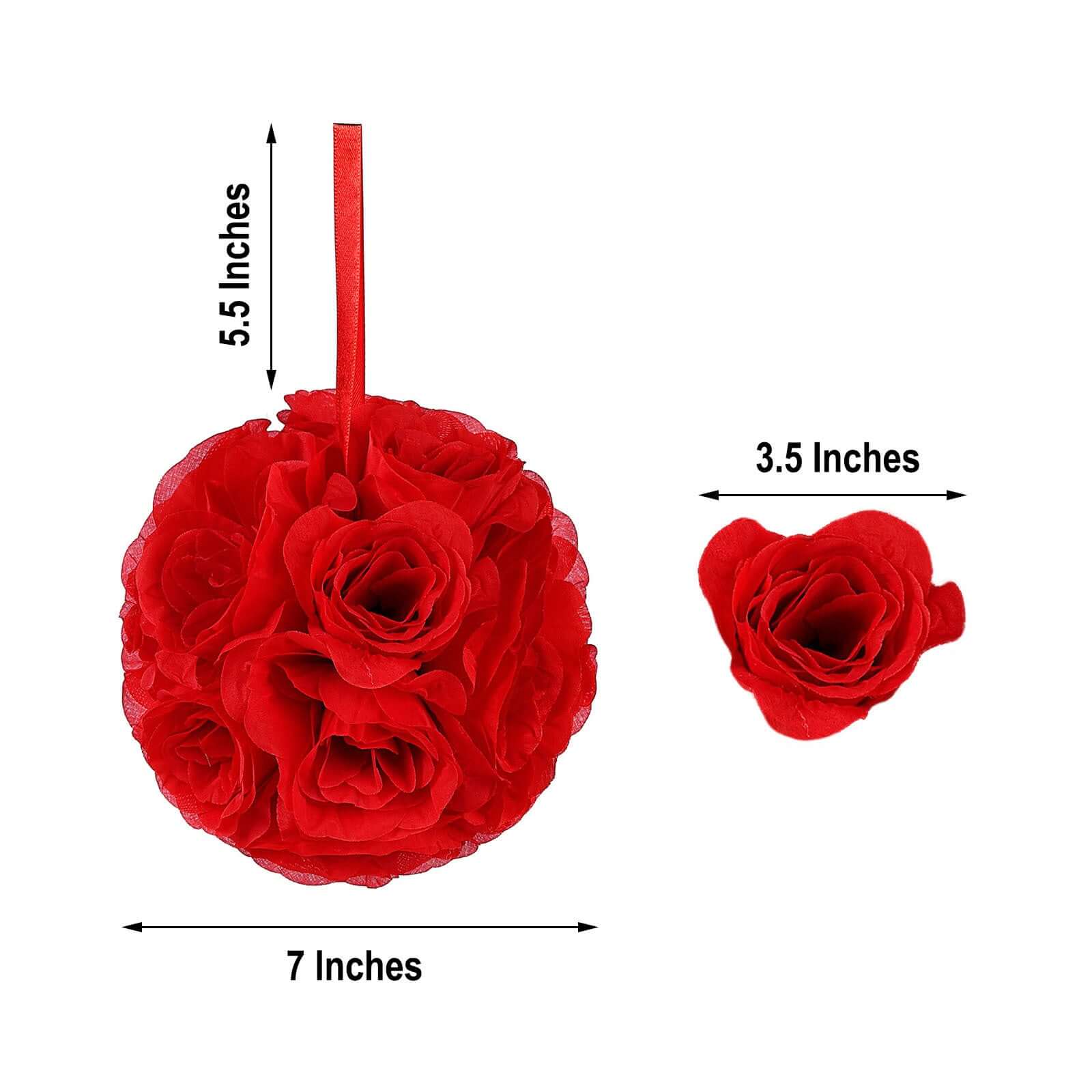 2 Pack 7 Red Artificial Silk Rose Kissing Ball, Faux Flower Ball