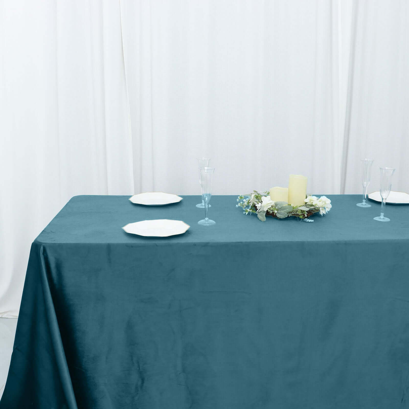 Premium Velvet 90x132 Rectangle Tablecloth Peacock Teal - Reusable Soft & Seamless Table Cover