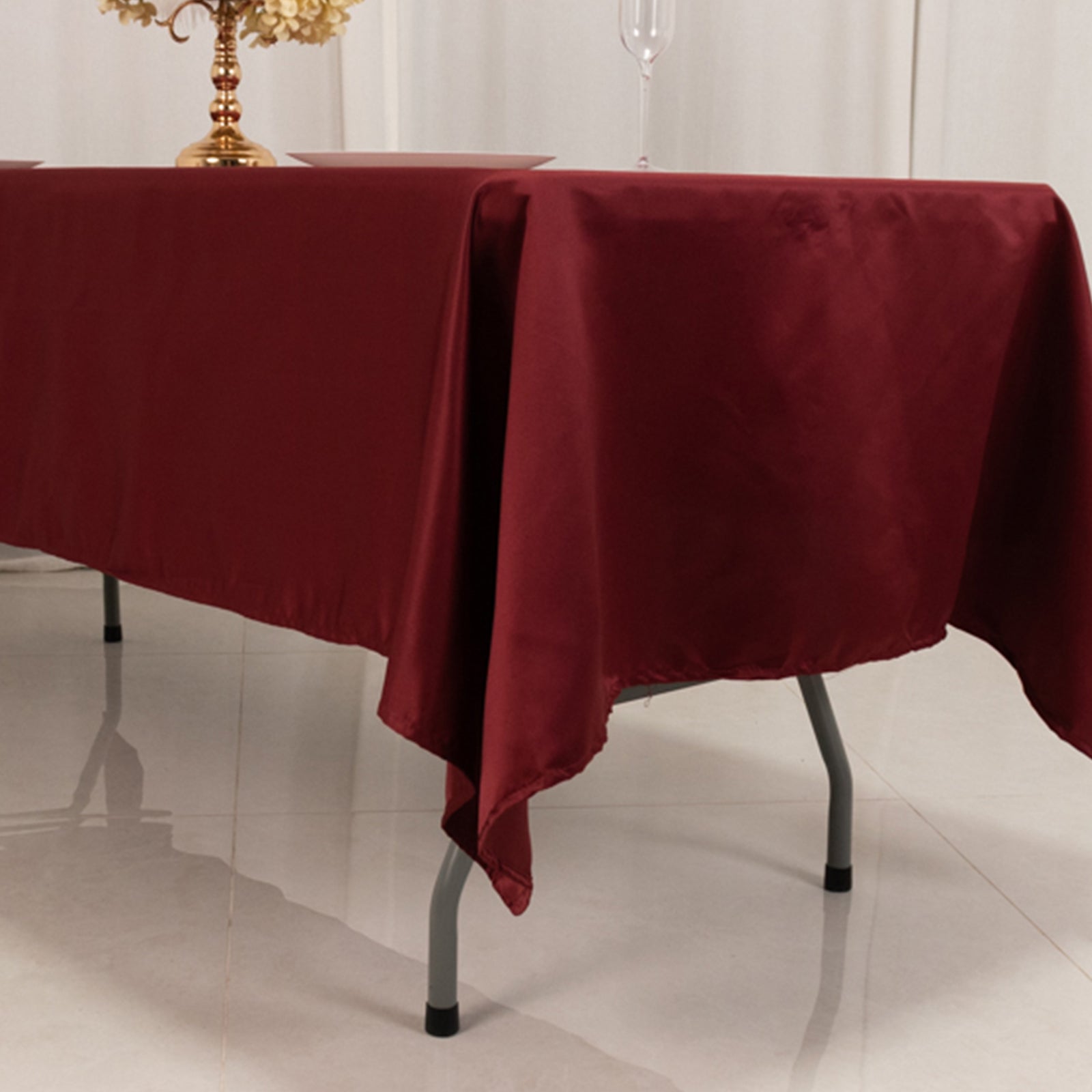 Lamour Satin 60x102 Rectangle Tablecloth Burgundy - Durable & Silky Soft Feel Table Cover