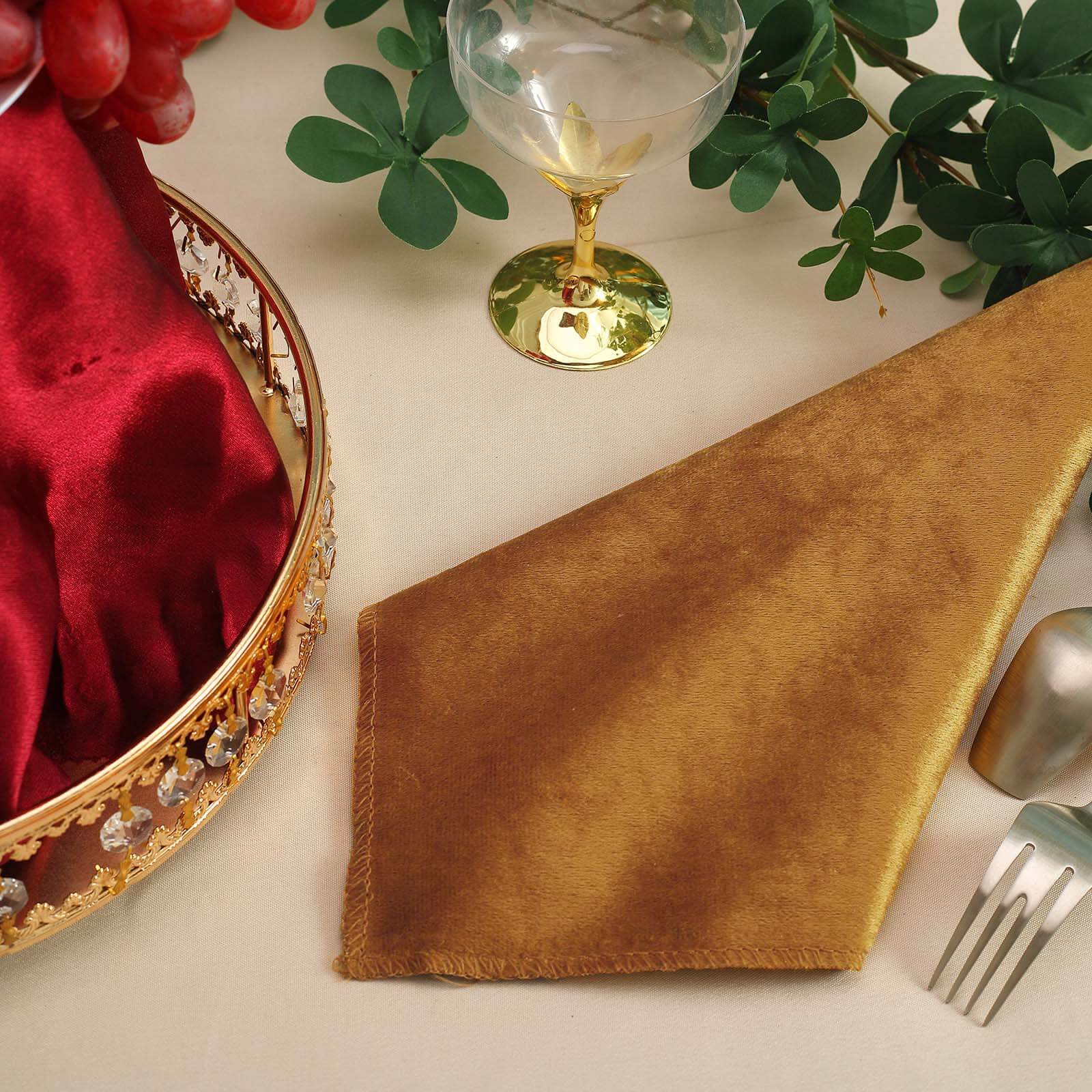 5 Pack Premium Velvet 20x20 Napkins Gold - Soft Sheen Finish Cloth Napkins for Upscale Gatherings