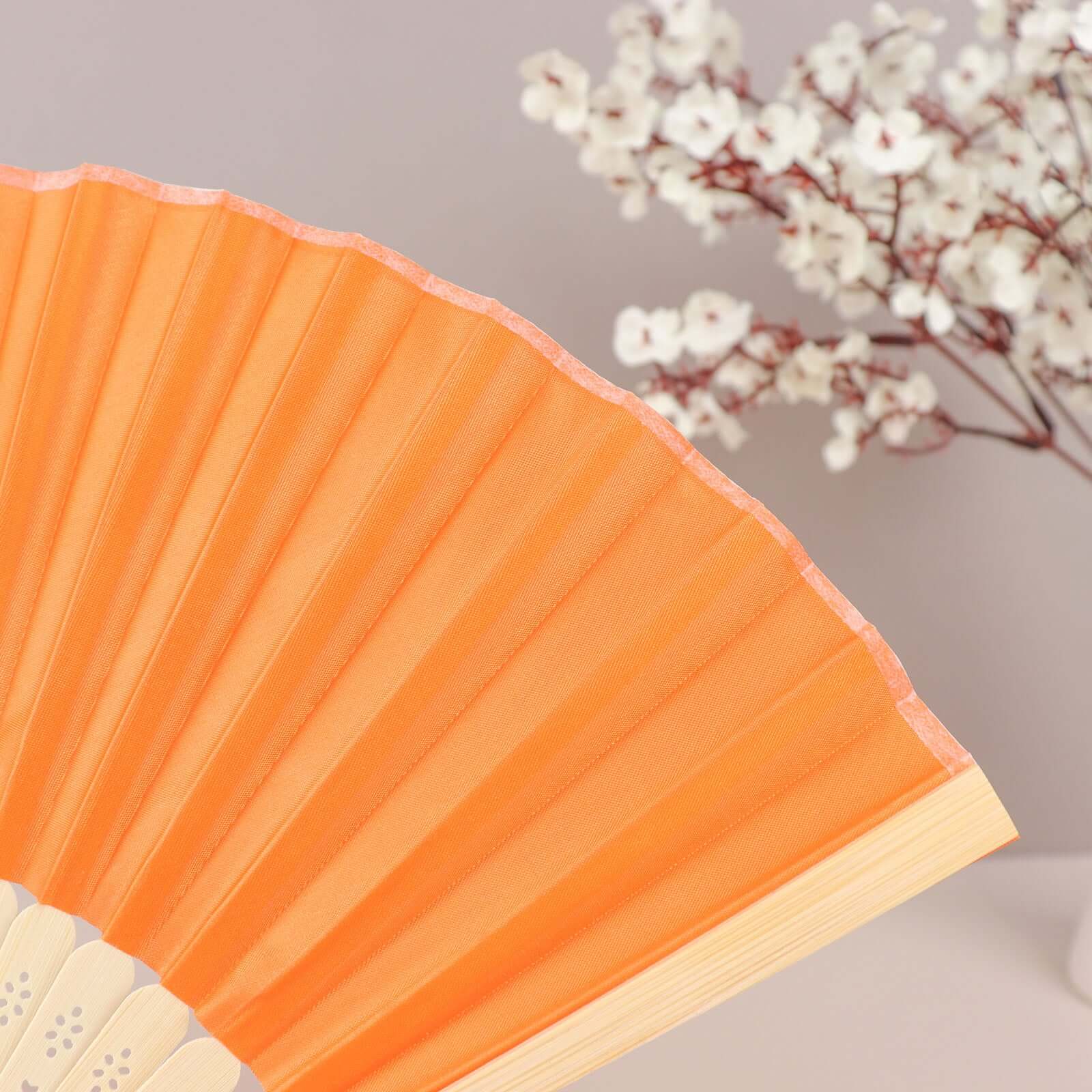 5 Pack Orange Asian Silk Folding Fans Party Favors, Oriental Folding Fan Favors