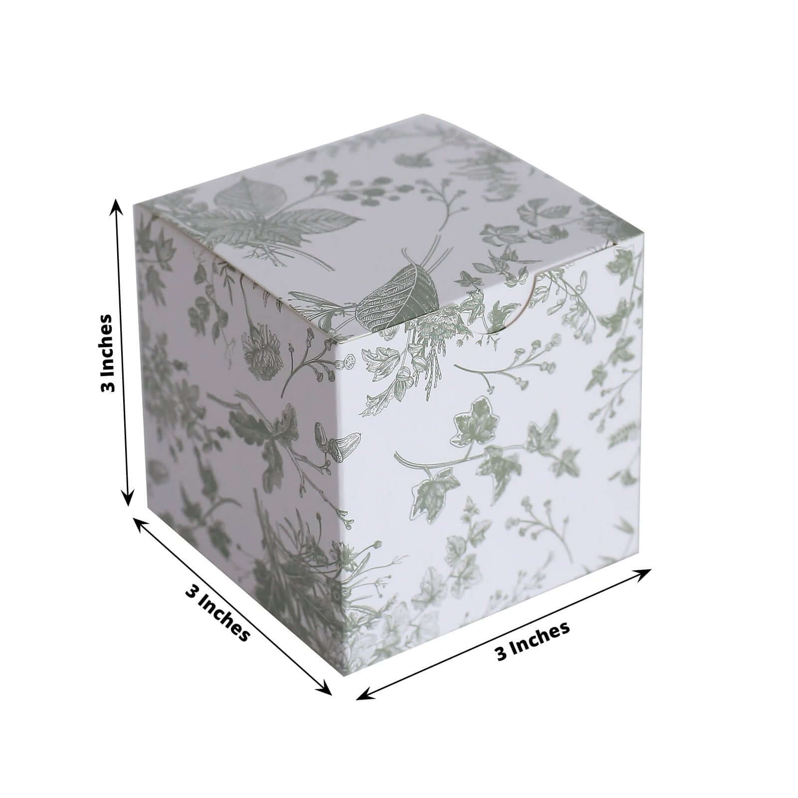 25 Pack White Sage Green Paper Favor Boxes in French Toile Pattern, Cardstock Party Shower Candy Gift Boxes - 3x3x3