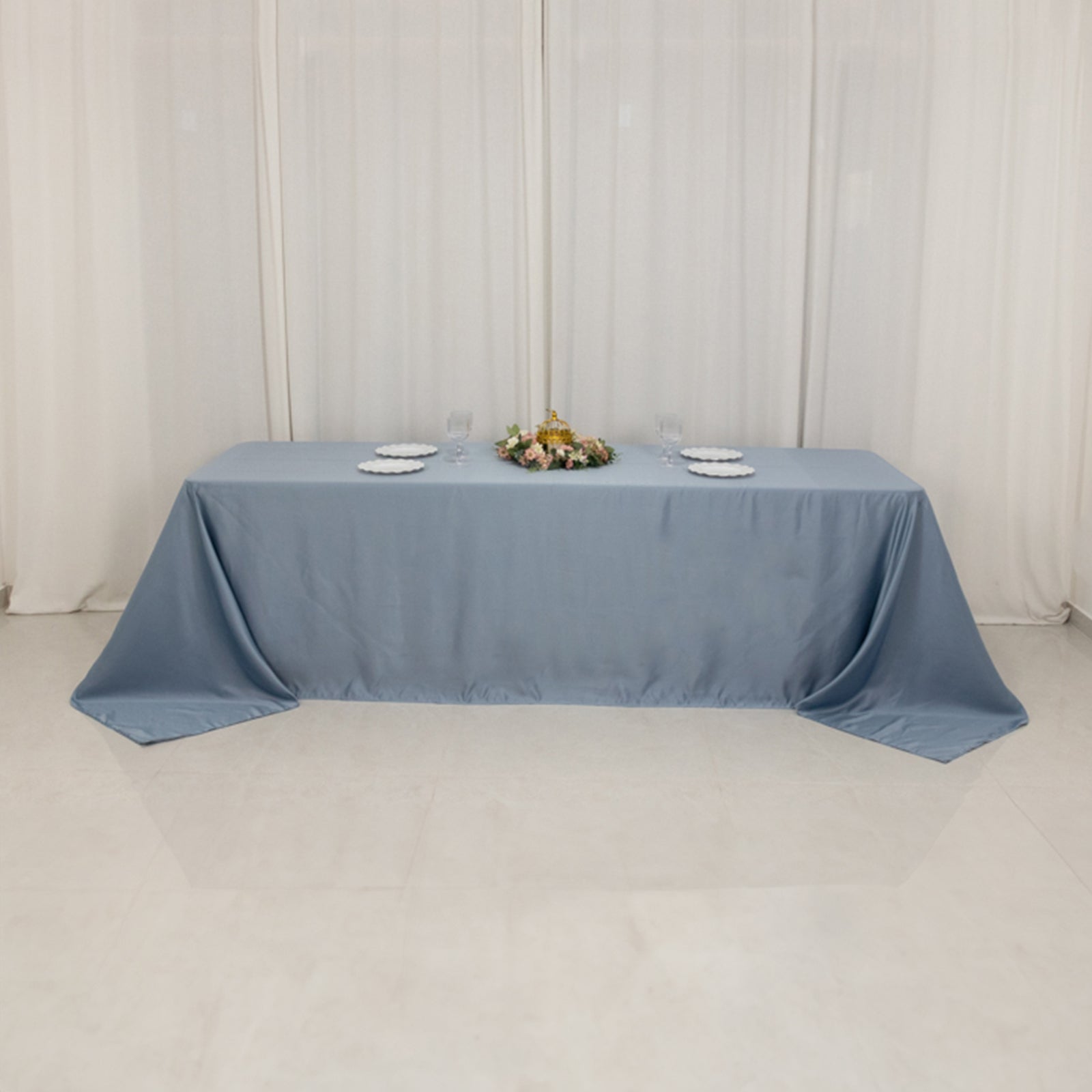 Lamour Satin 90x156 Rectangle Tablecloth Dusty Blue - Luxurious, Soft Seamless Table Cover