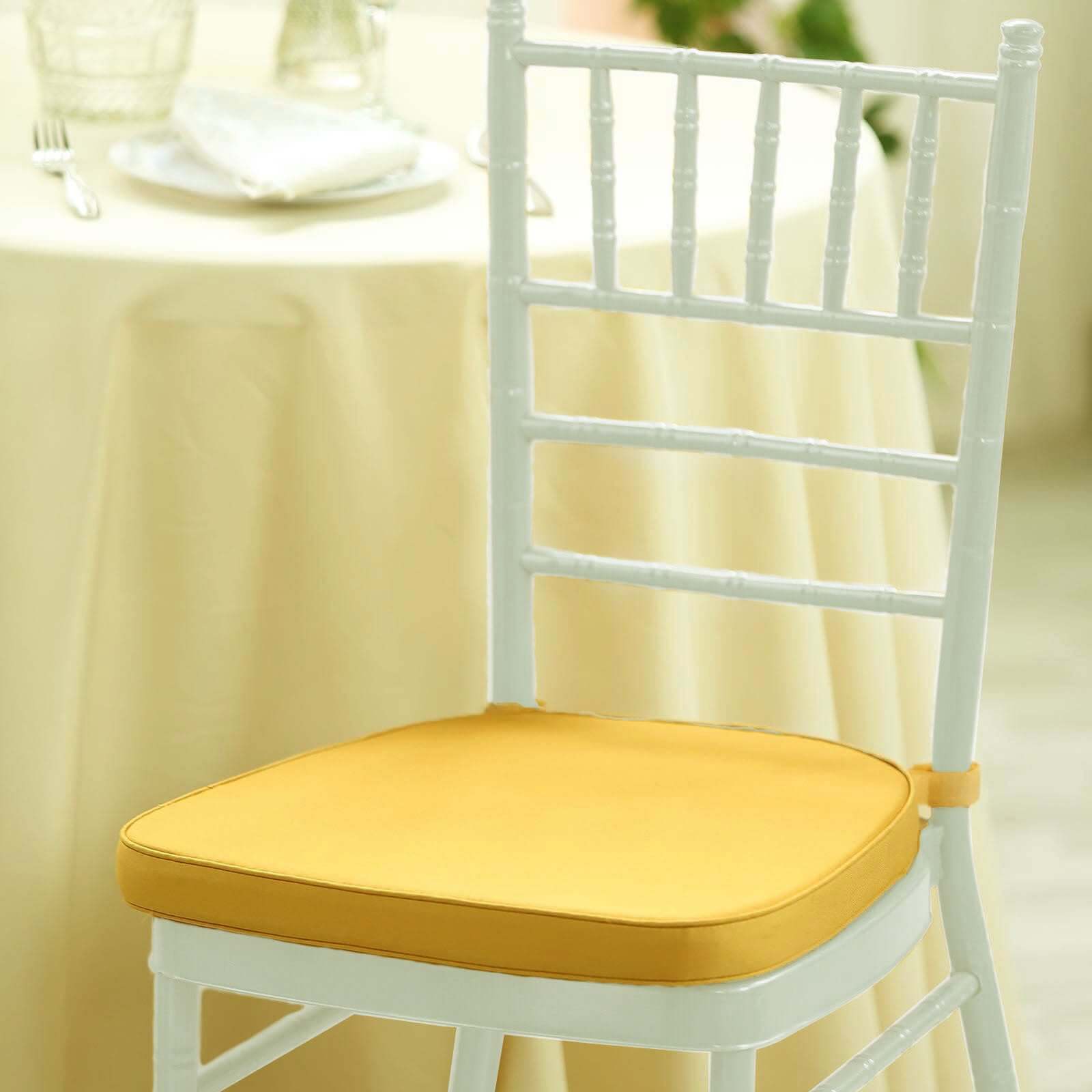 Chiavari Chair Cushion with 1.5 Thick Memory Foam and Ties Gold - Stylish Removable Cover for Comfort