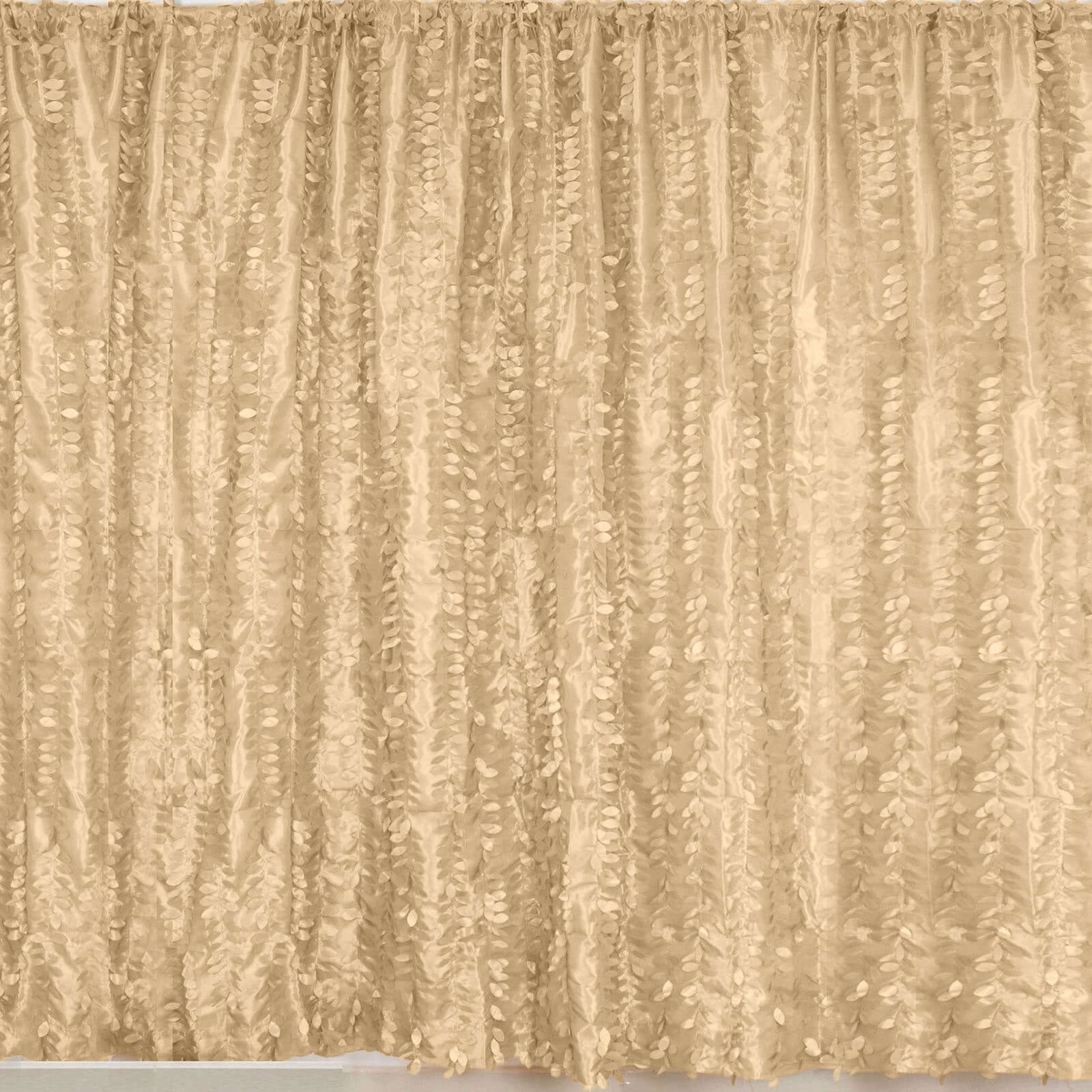 8ftx8ft Champagne 3D Leaf Petal Taffeta Event Curtain Drapes, Backdrop Event Panel With Rod Pocket