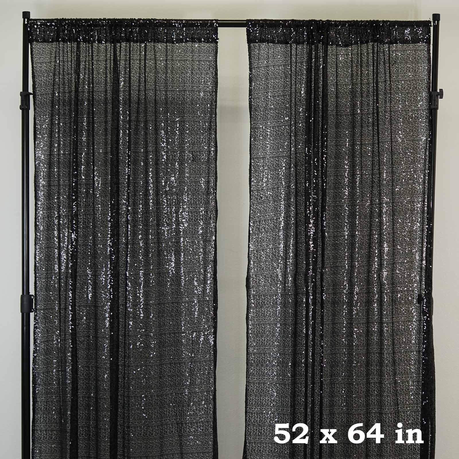 2 Pack Black Sequin Curtains With Rod Pocket Window Treatment Panels - 52x64