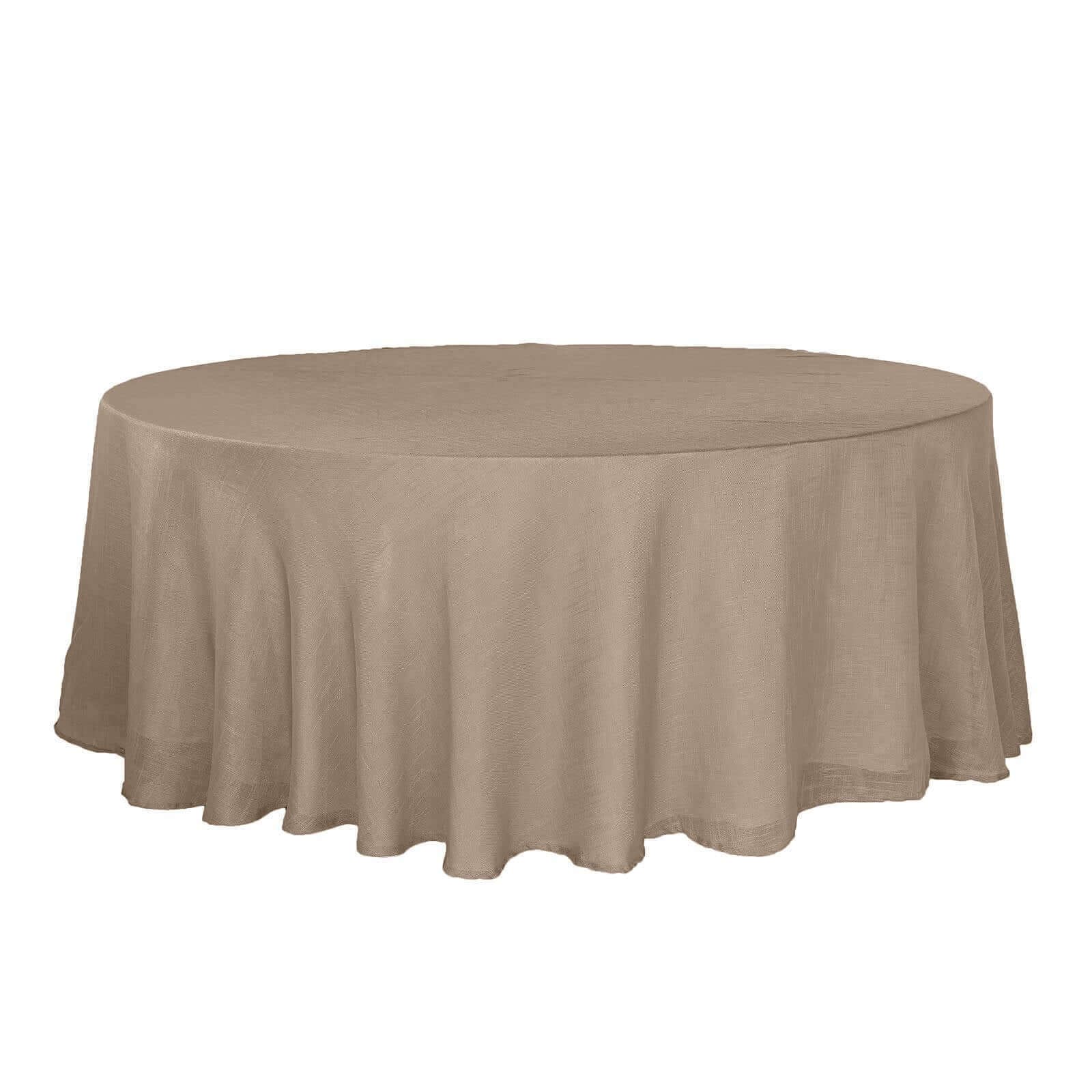 Faux Linen 108 Round Tablecloth Taupe - Slubby Textured & Wrinkle Resistant Table Cover