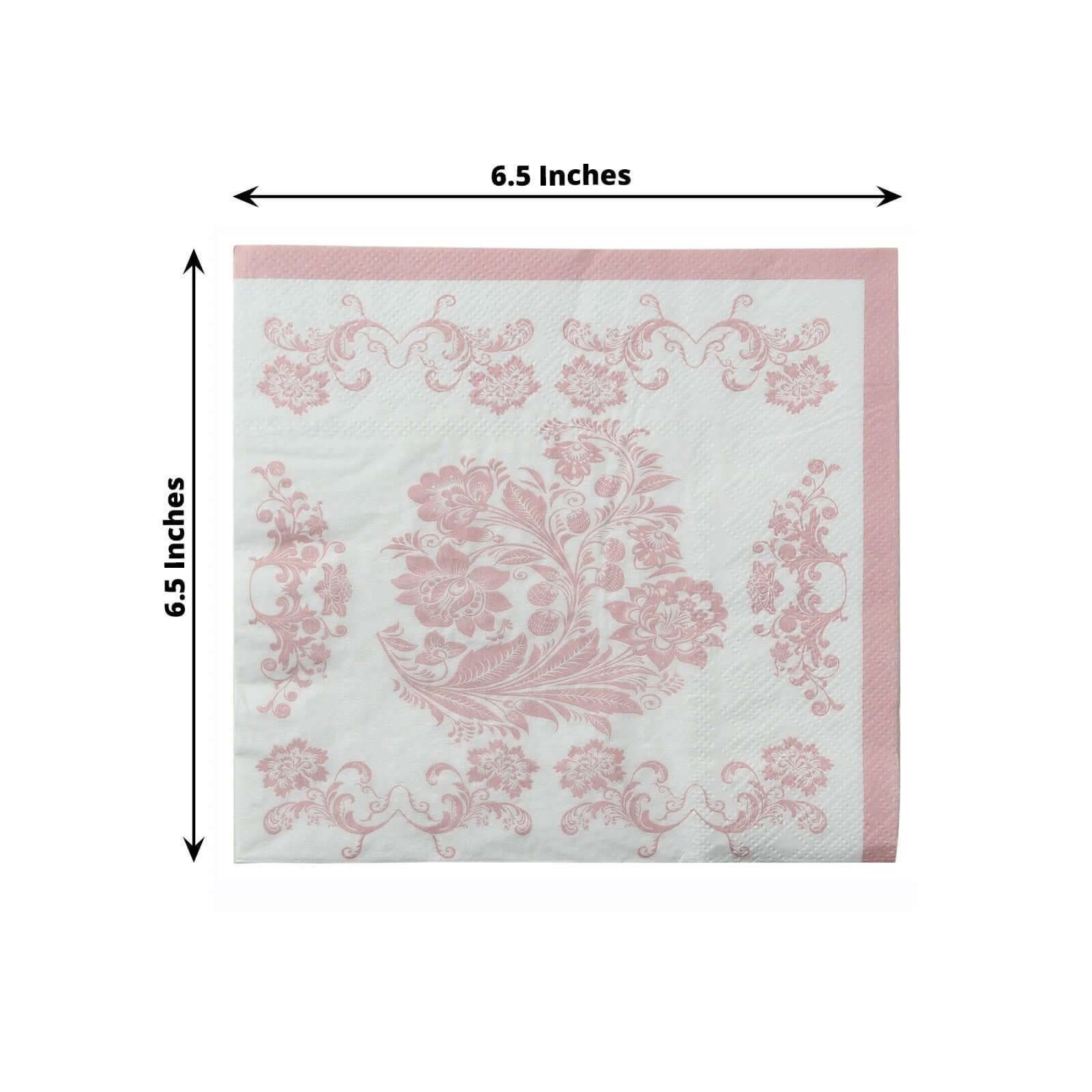 50-Pack Paper Cocktail Napkins with French Toile Floral Pattern White/Pink - Absorbent 2 Ply Disposable Napkins for Beverages