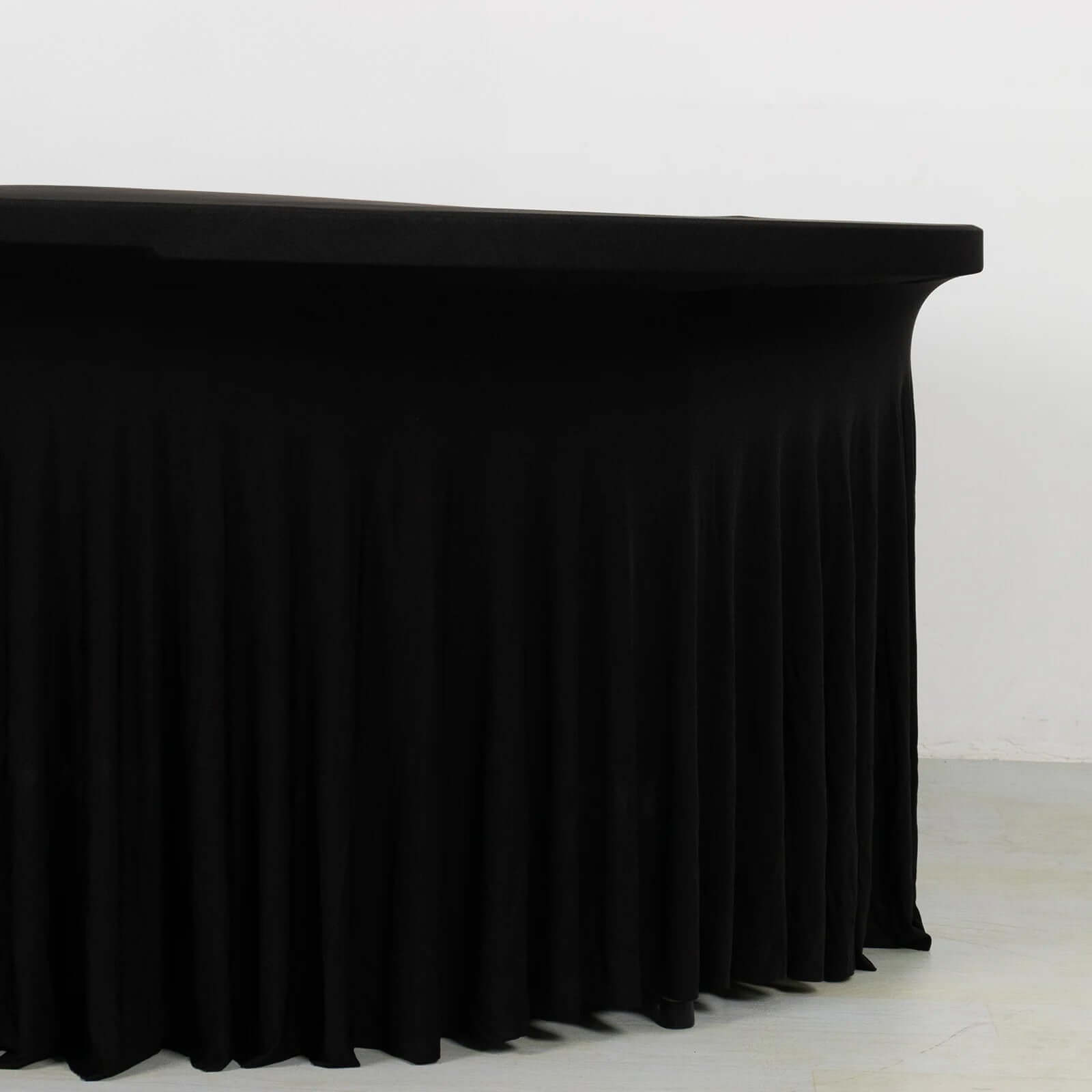 Spandex Round 6ft Table Skirt Black with Wavy Skirt-Like Effect Stylish Table Cover