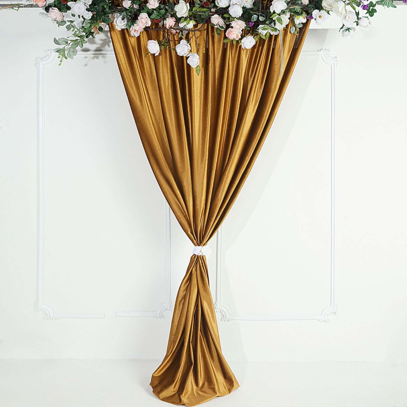 8ftx8ft Gold Premium Smooth Velvet Event Curtain Drapes, Privacy Backdrop Event Panel with Rod Pocket