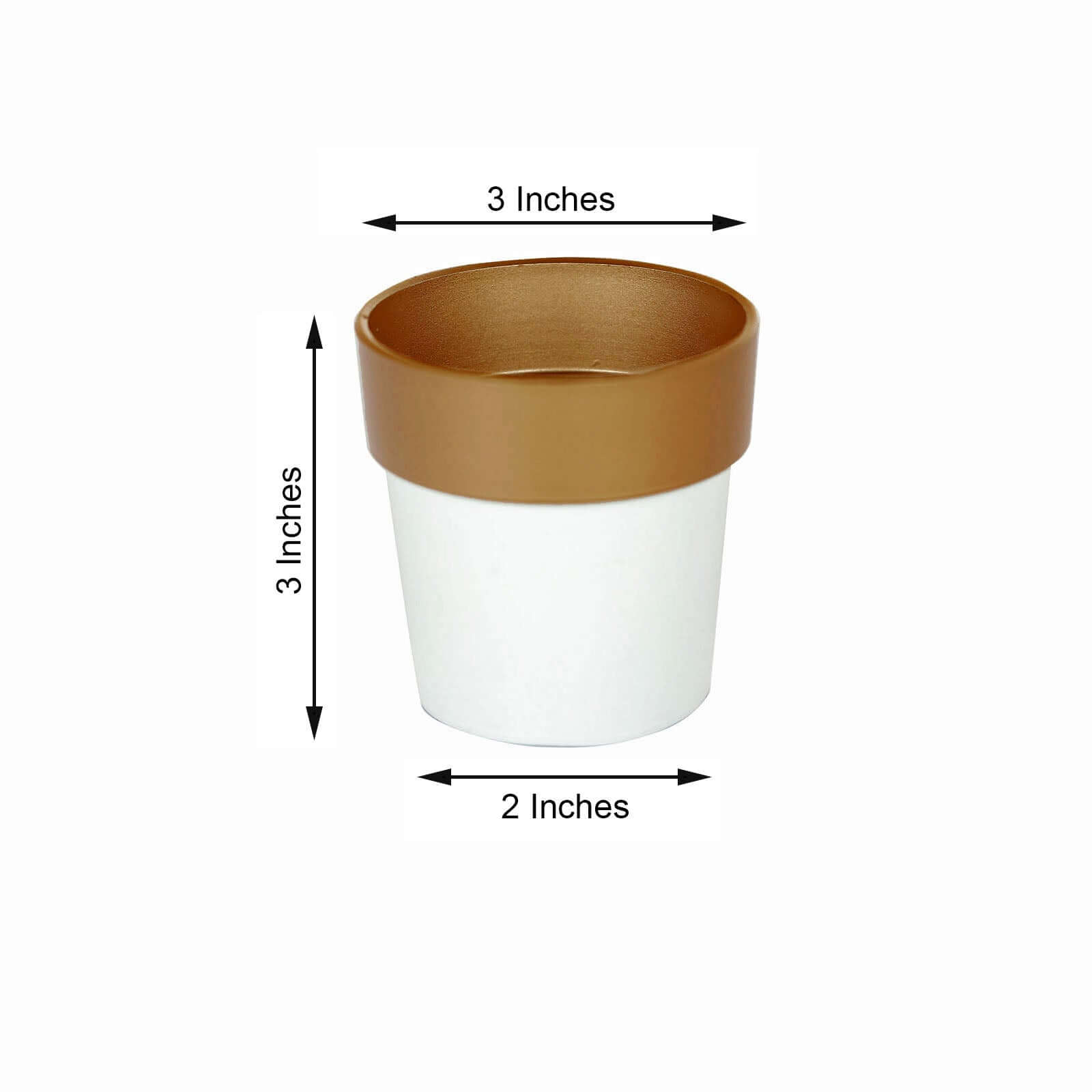 3-Pack Flower Plant Pots Small Design White with Gold Rim - Plastic Indoor Decorative Planters 3