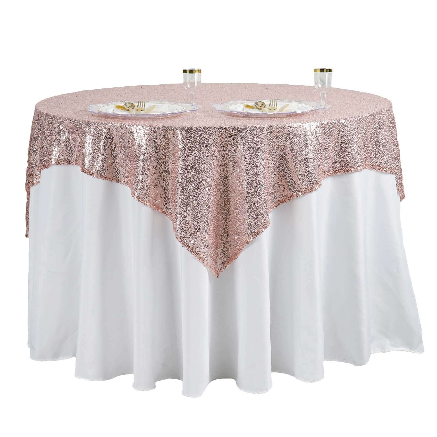 Sequin 60x60 Table Overlay Square Tablecloth Blush - Luxe Wedding Table Topper