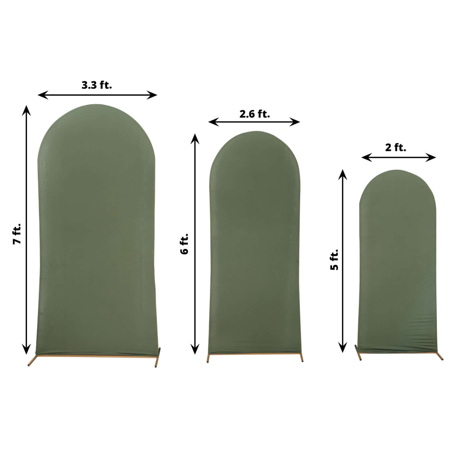 Set of 3 Matte Olive Green Spandex Fitted Chiara Backdrop Stand Cover For Round Top Wedding Arch - 5ft, 6ft, 7ft