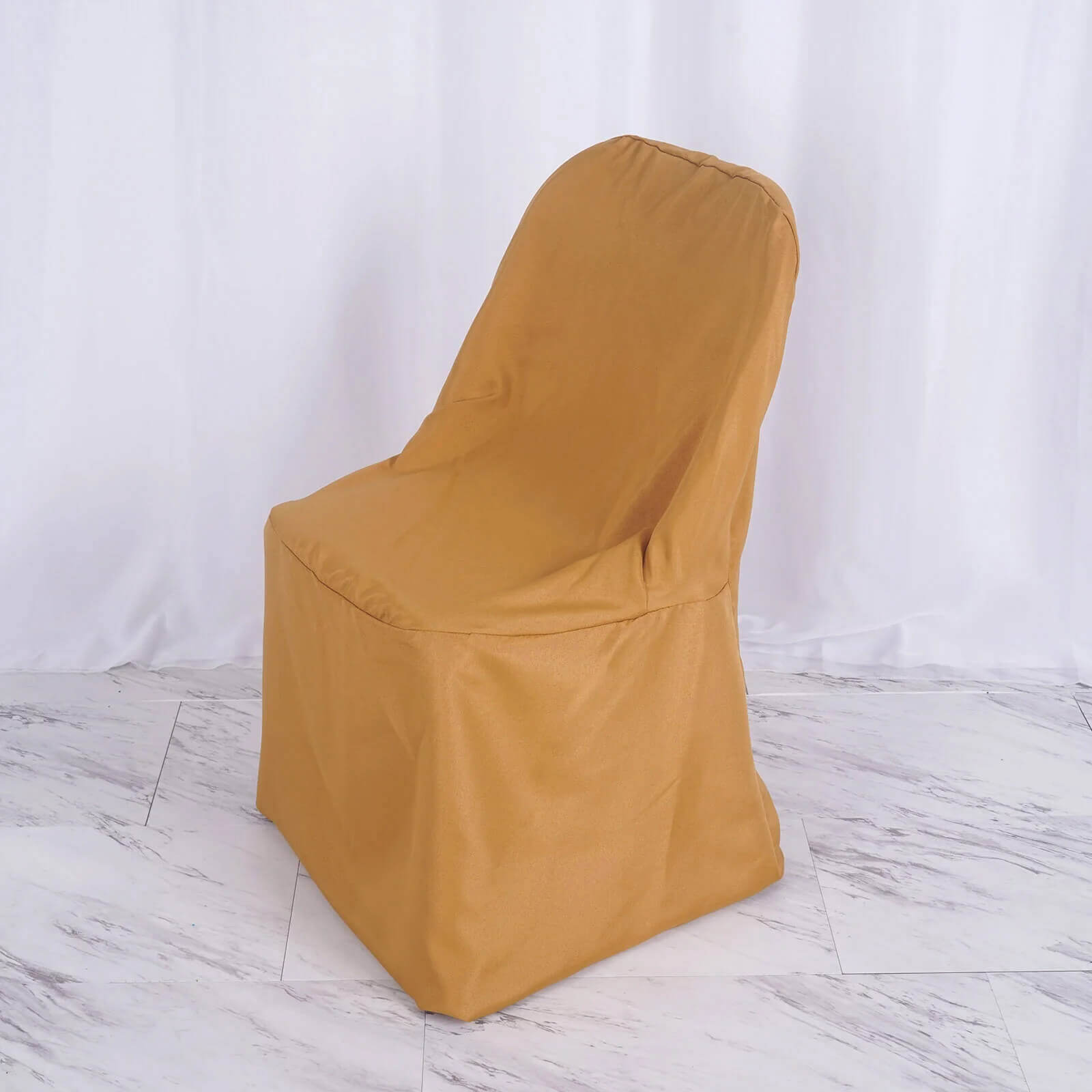 10 Pack Polyester Chair Cover for Banquet Chairs Gold - Stain-Resistant Reusable Slip-On Slipcover