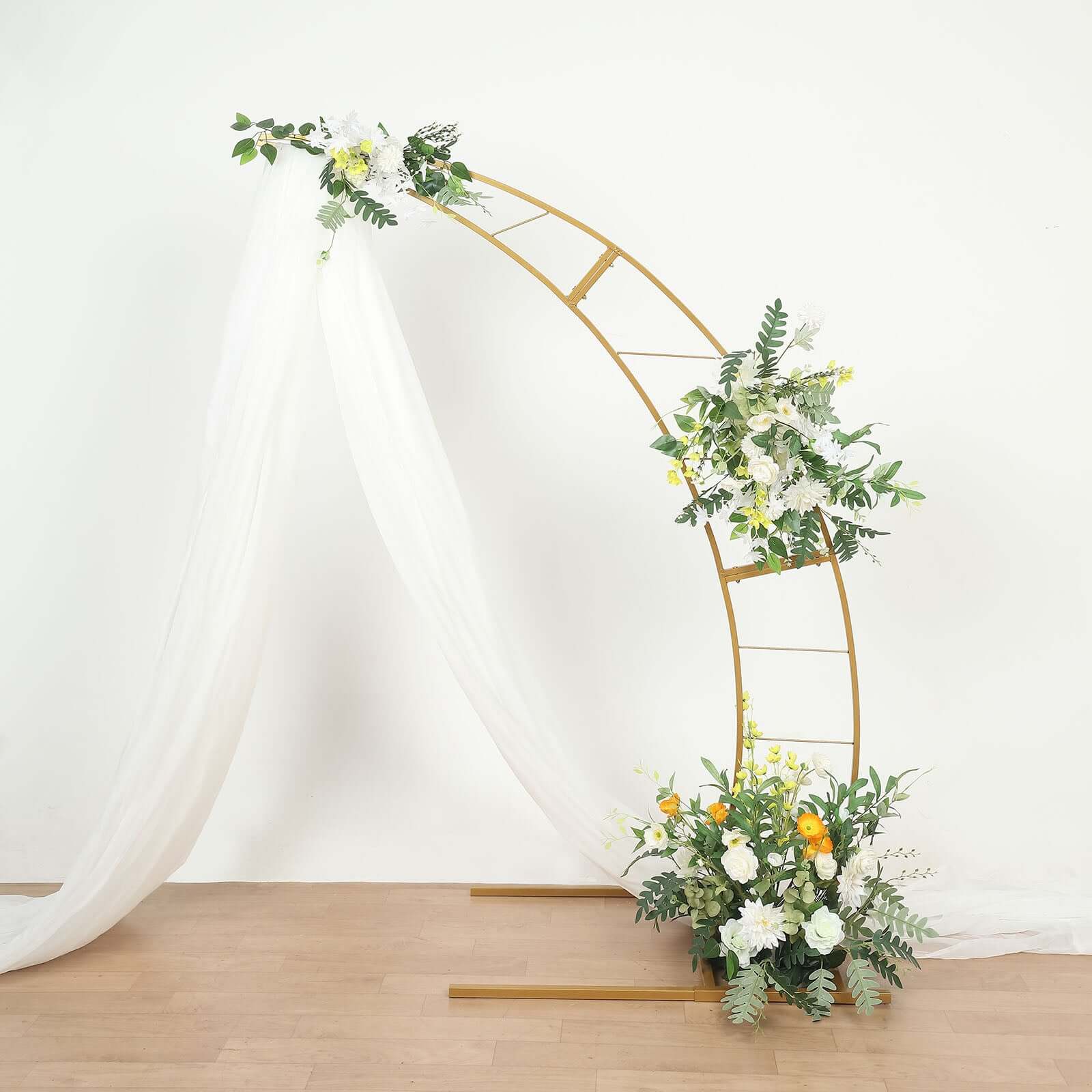 6.5ft Gold Metal Half Crescent Moon Wedding Arbor Frame, Curved Design Arch Flower Balloon Stand