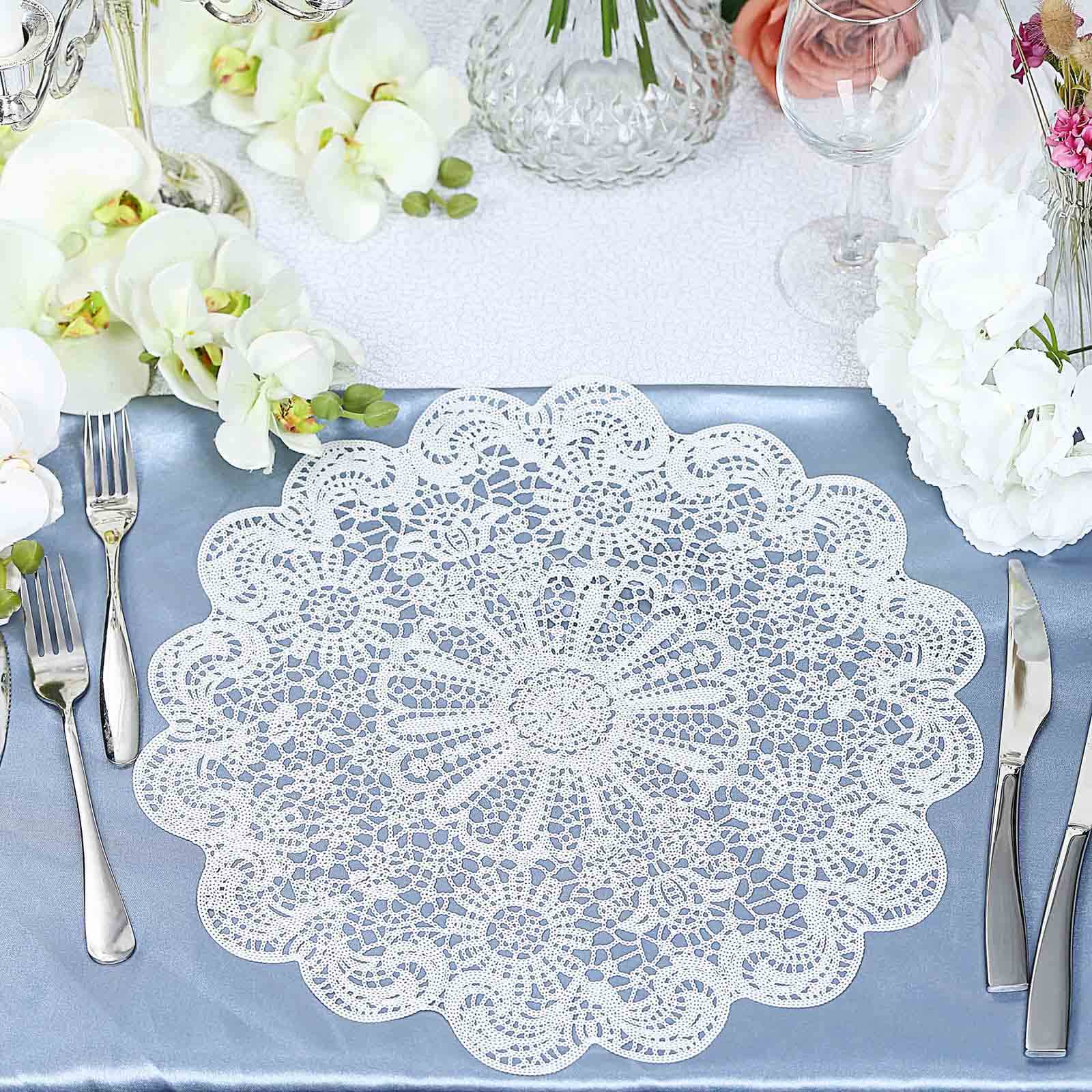 6-Pack Dining Table Mats Floral Lace Design White - Vinyl Non-Slip Surface with Vintage Appeal 15