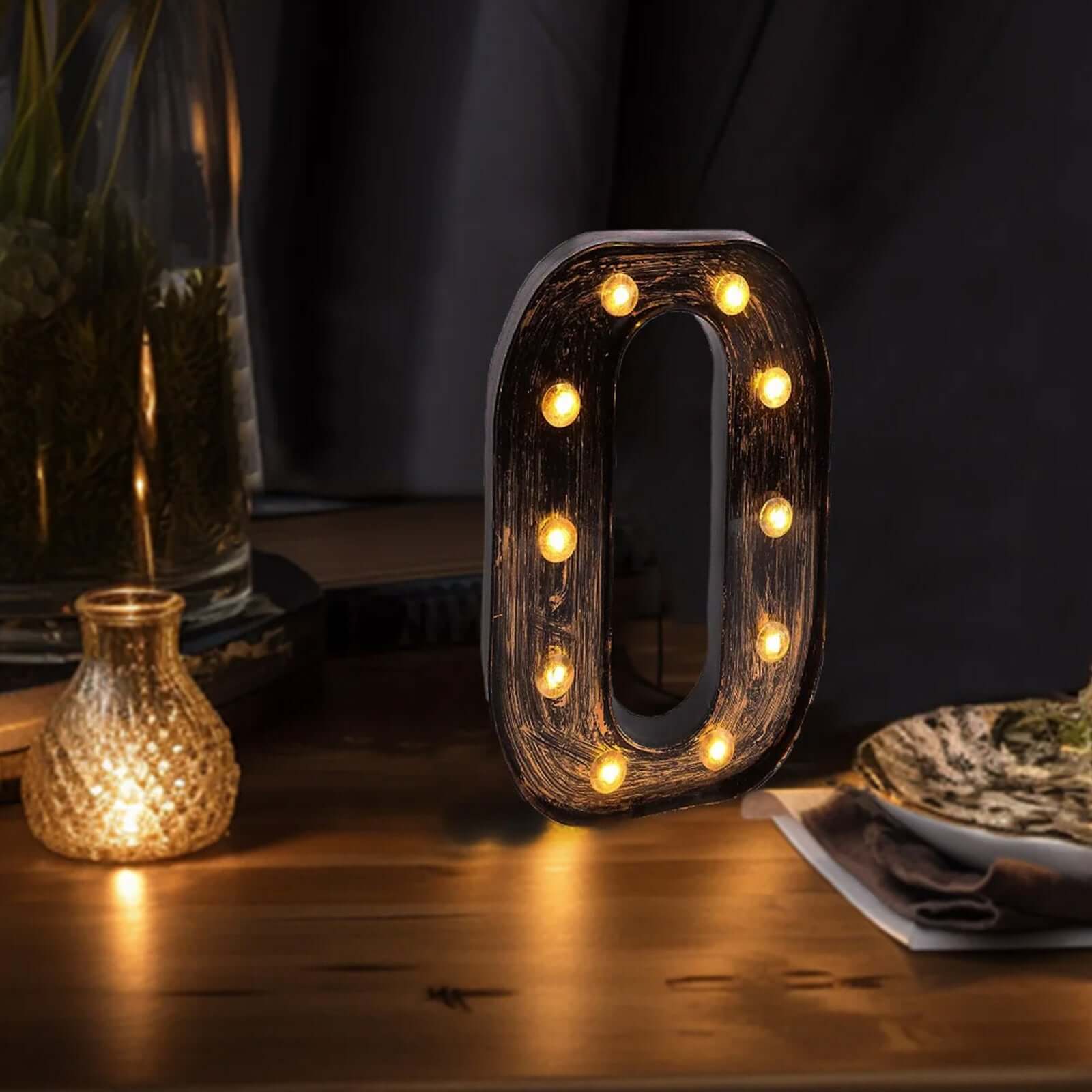 LED Marquee Letter O Industrial Style Antique Black - Light-Up Alphabet Sign for Weddings & Displays 9