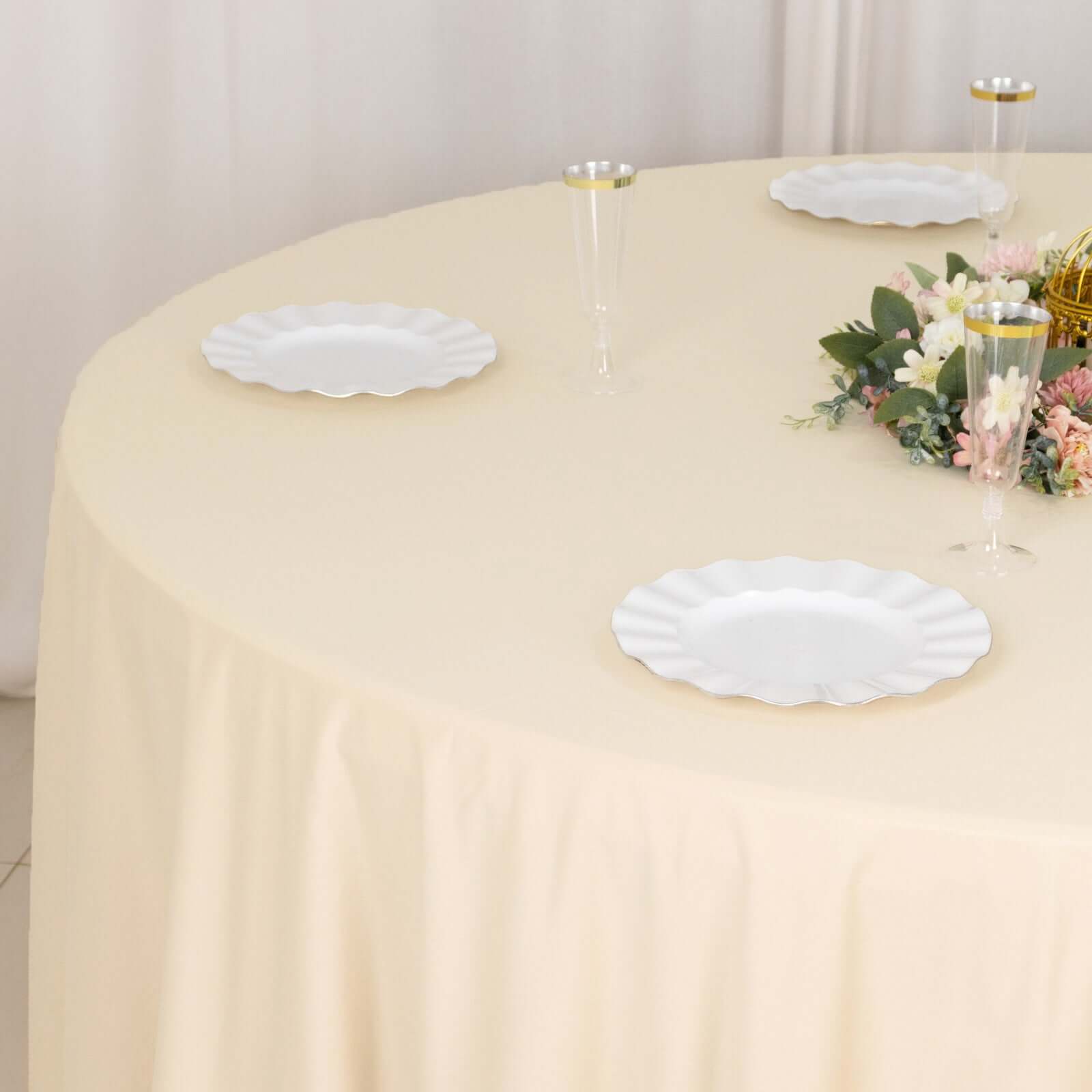 Premium Scuba Round 120 Tablecloth Beige - Wrinkle Free & Stain Resistant Seamless Table Cover