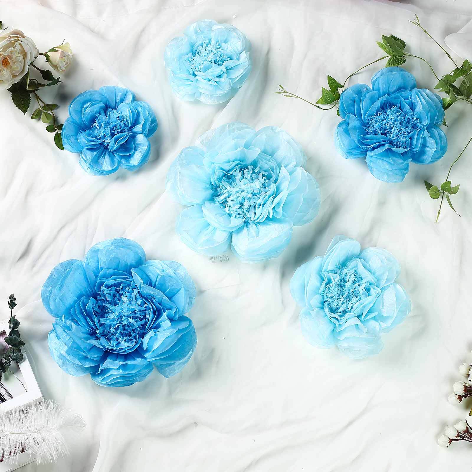 Set of 6 Periwinkle Turquoise Peony 3D Paper Flowers Wall Decor - 7,9,11