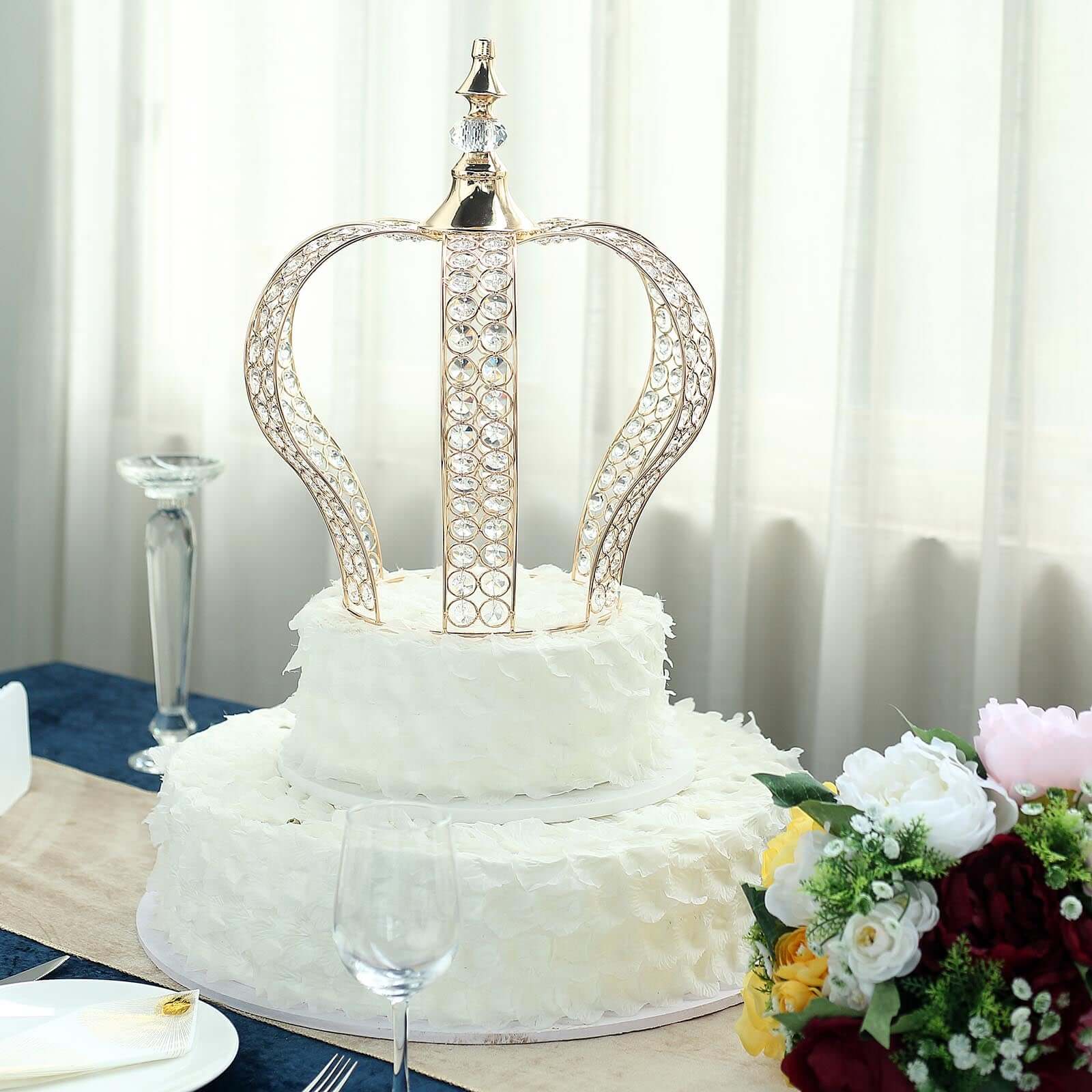 Crystal-Bead Royal Crown Cake Topper Metallic Gold - Graceful Cake Centerpiece Decor for Royal-Themed Baby Showers Sweet 16 Cakes & Event Centerpieces 16